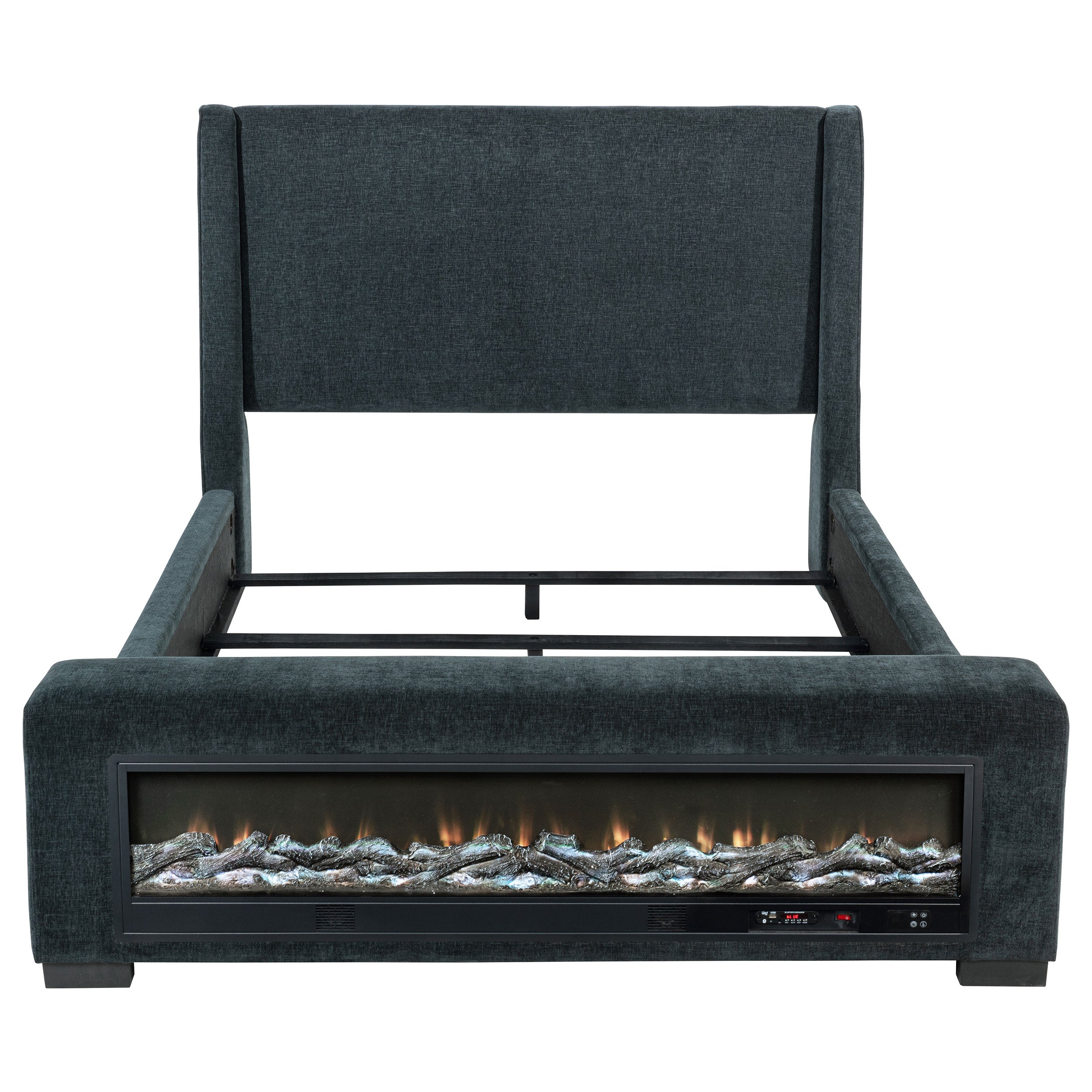 Preston Upholstered California King Audio Flame Visualizer Bed Dark Blue-