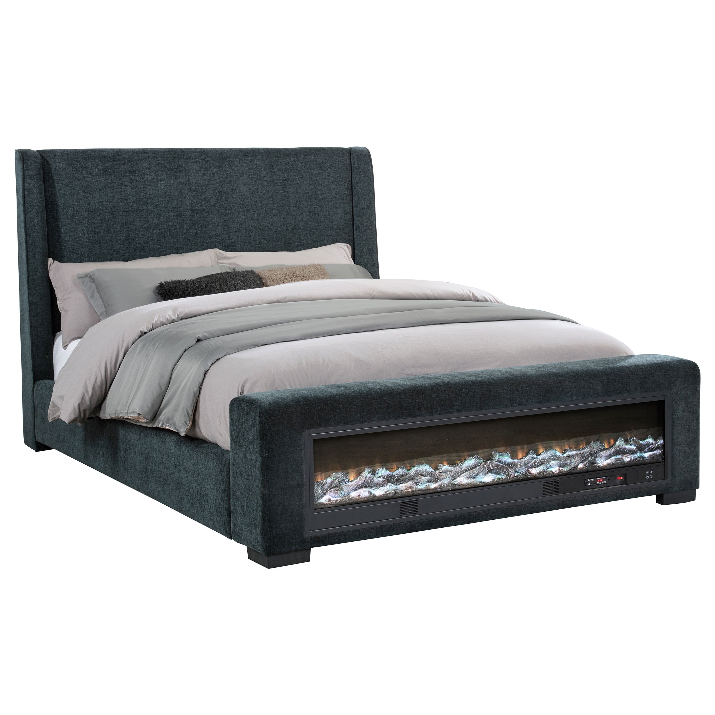 Preston Upholstered Queen Audio Flame Visualizer Bed Dark Blue-
