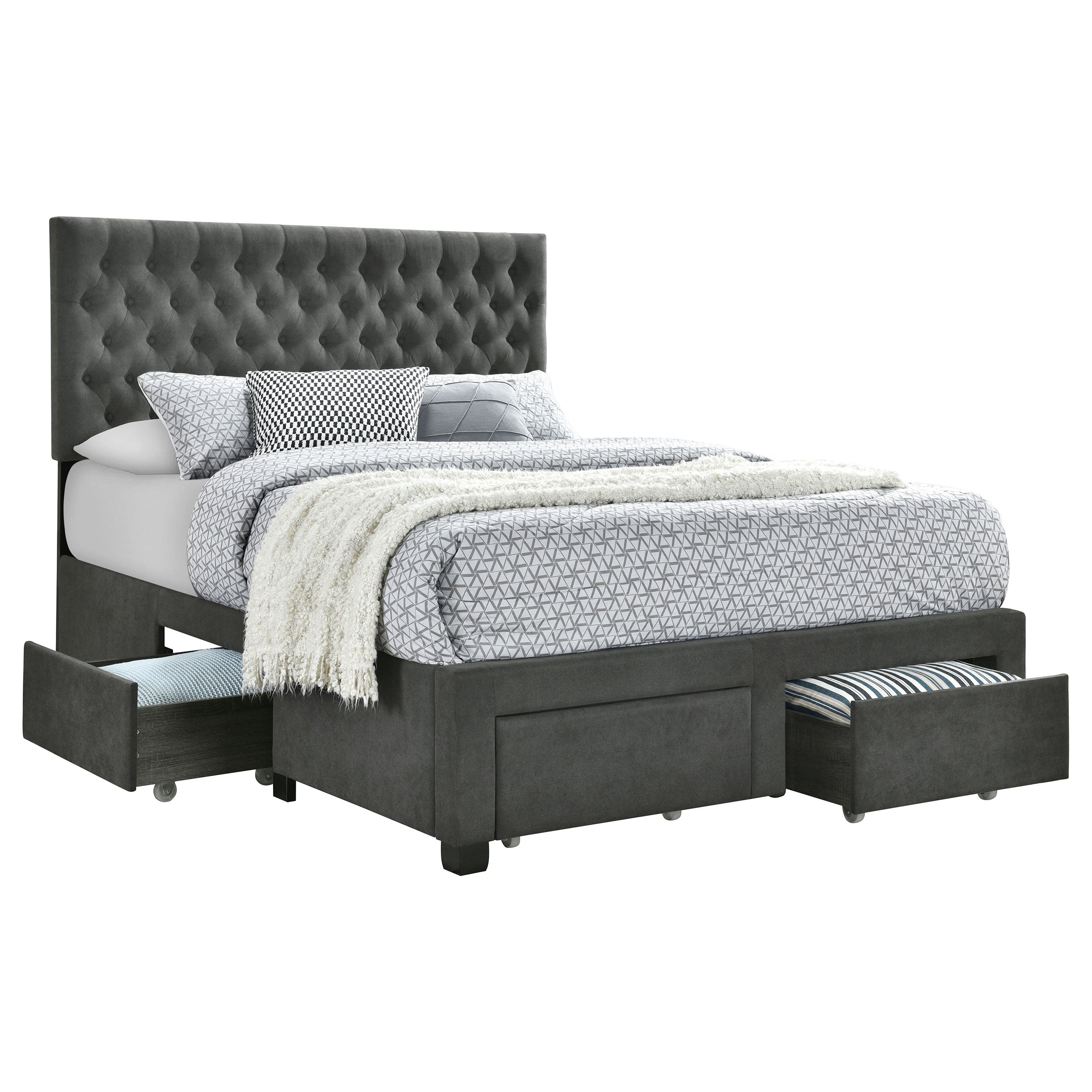 Soledad Upholstered Queen Storage Panel Bed Grey-CoasterEssence