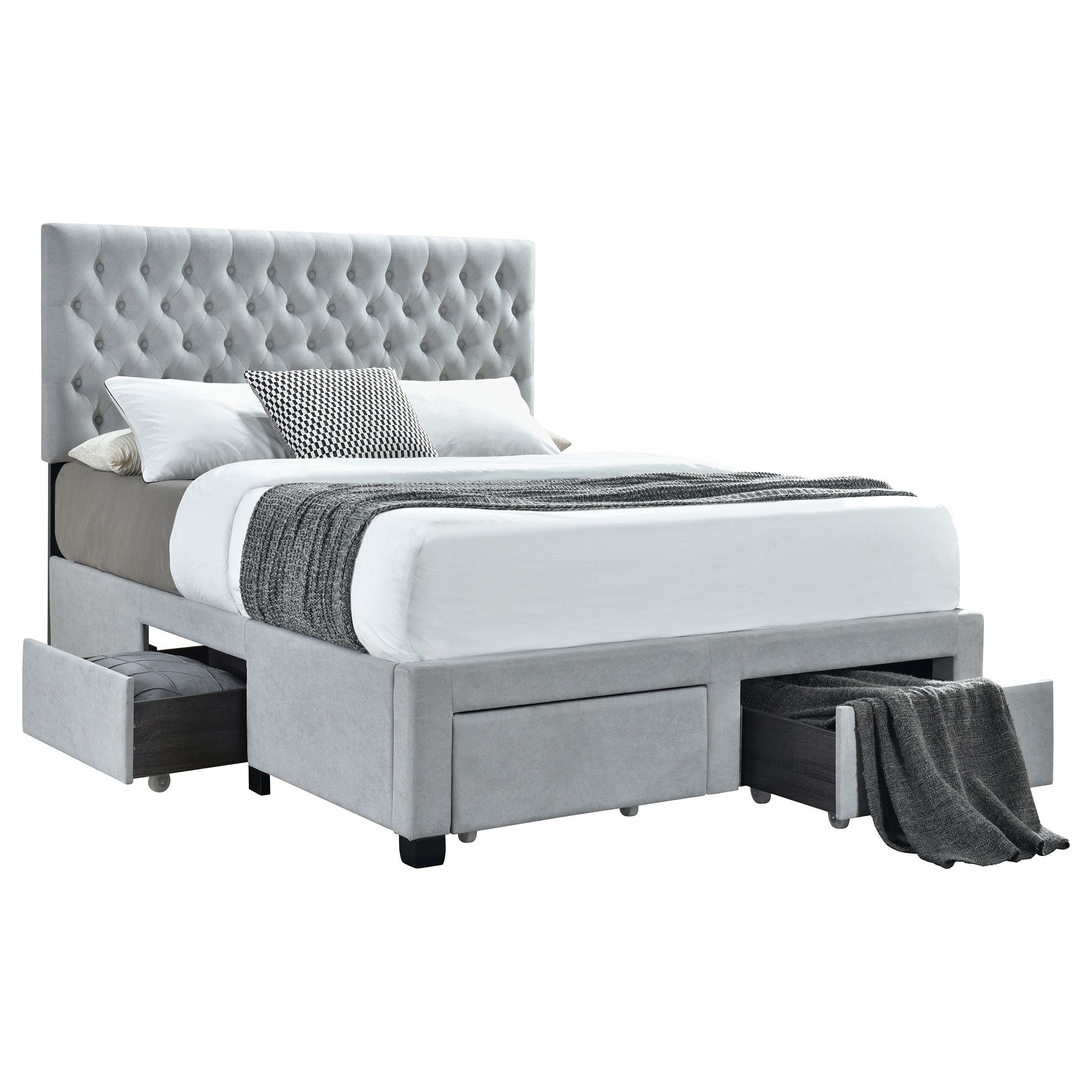 Soledad Upholstered Queen Storage Panel Bed Light Grey-CoasterEssence