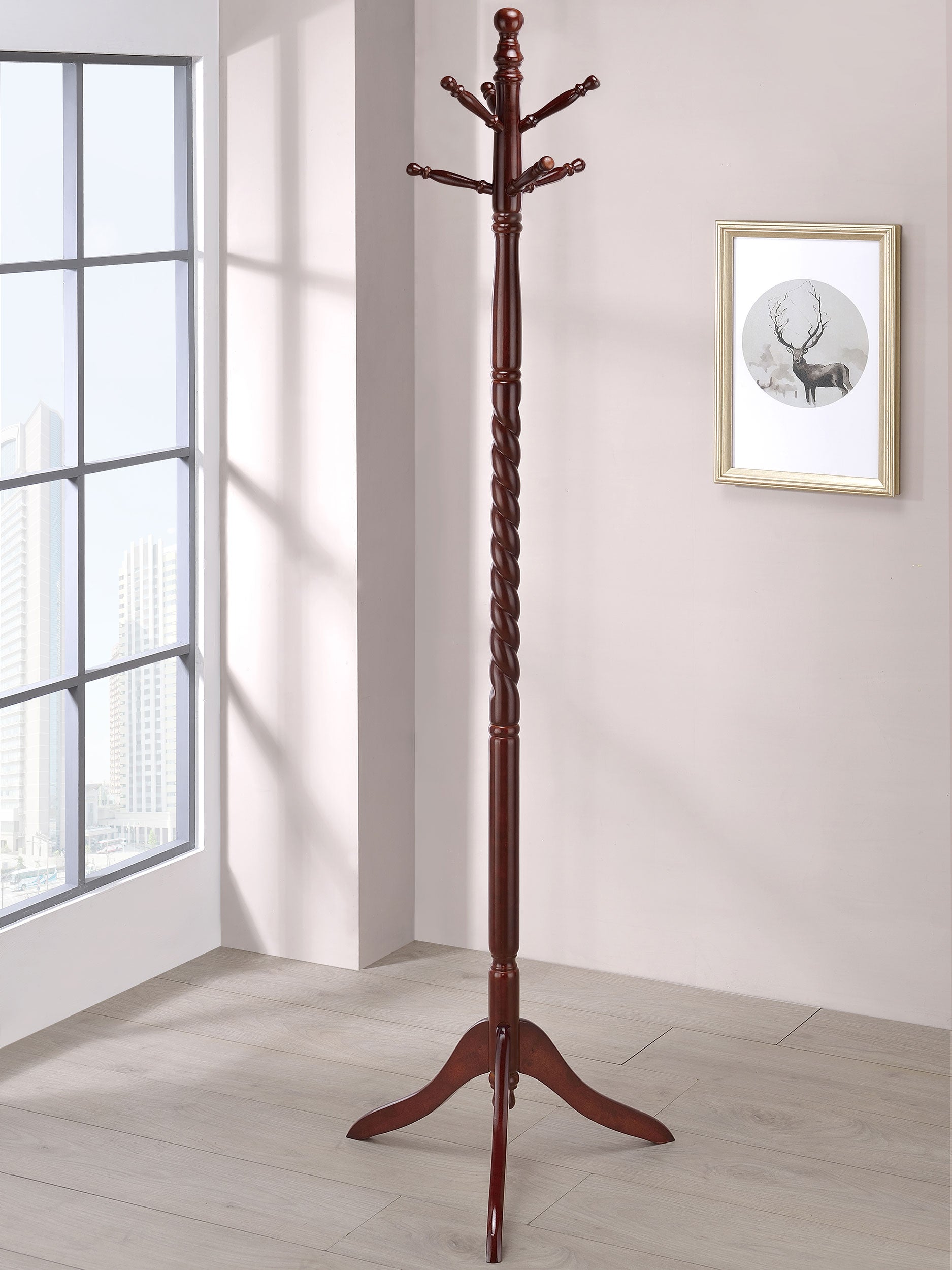 Riona 6 Hook Freestanding Wood Coat Rack Hat Hanger Merlot-CoasterEveryday