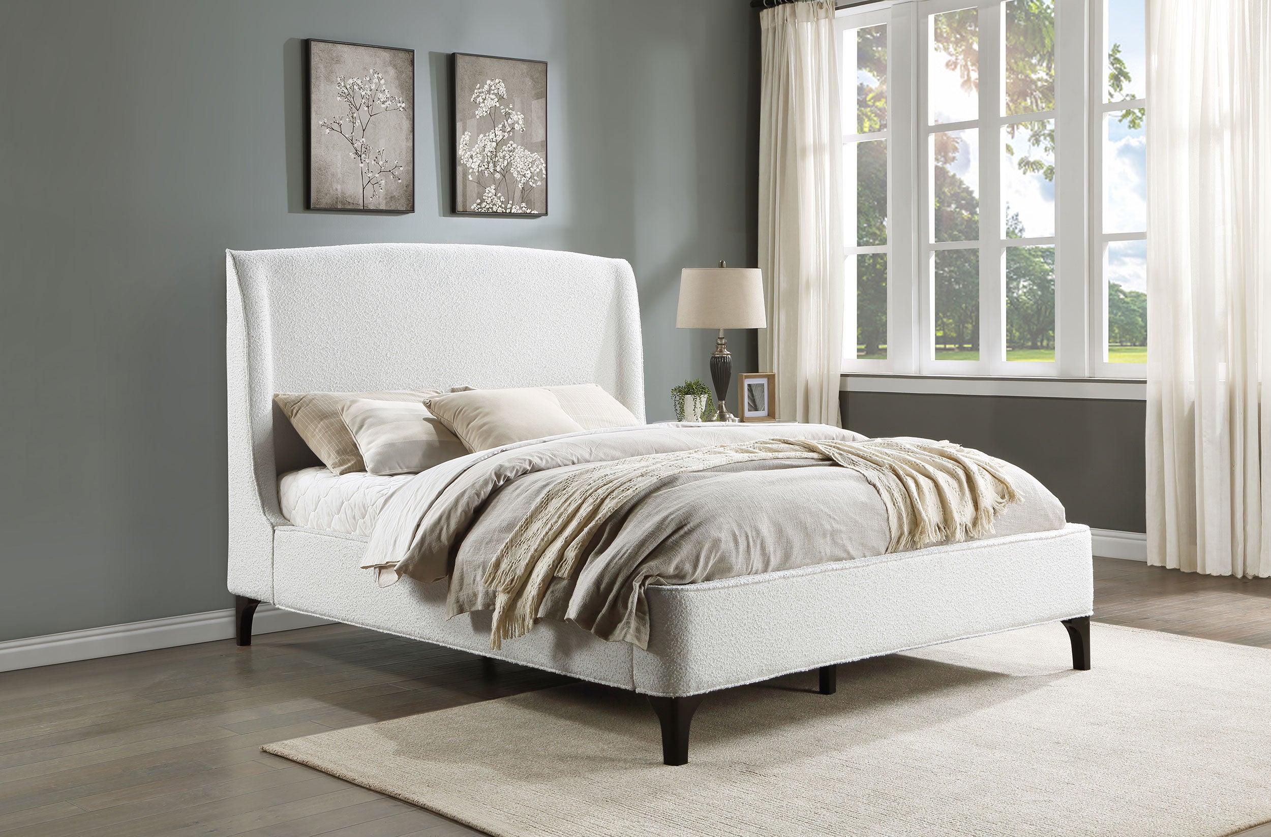 Mosby Upholstered Queen Wingback Bed Snow-