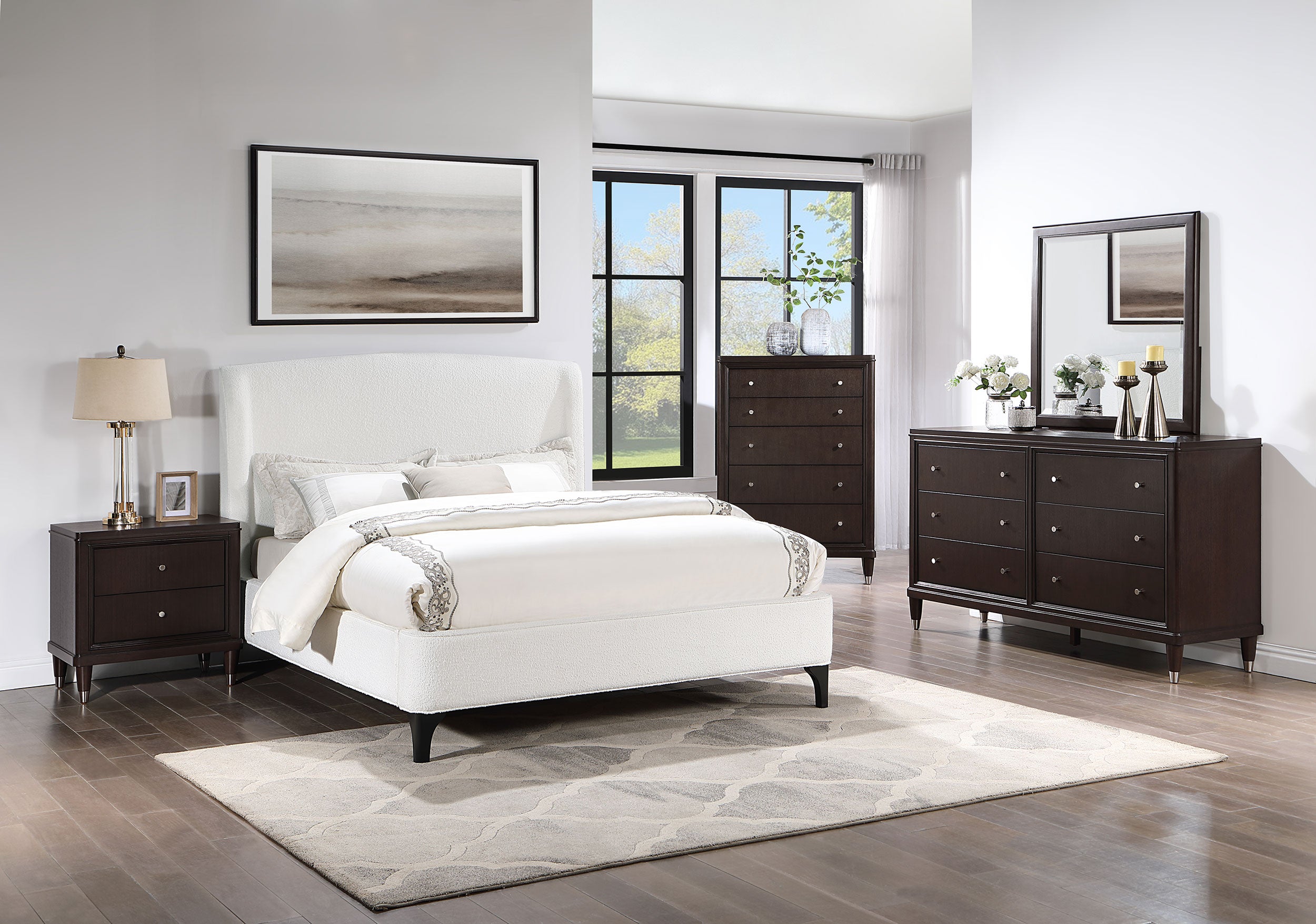 Mosby Upholstered Queen Wingback Bed Snow-