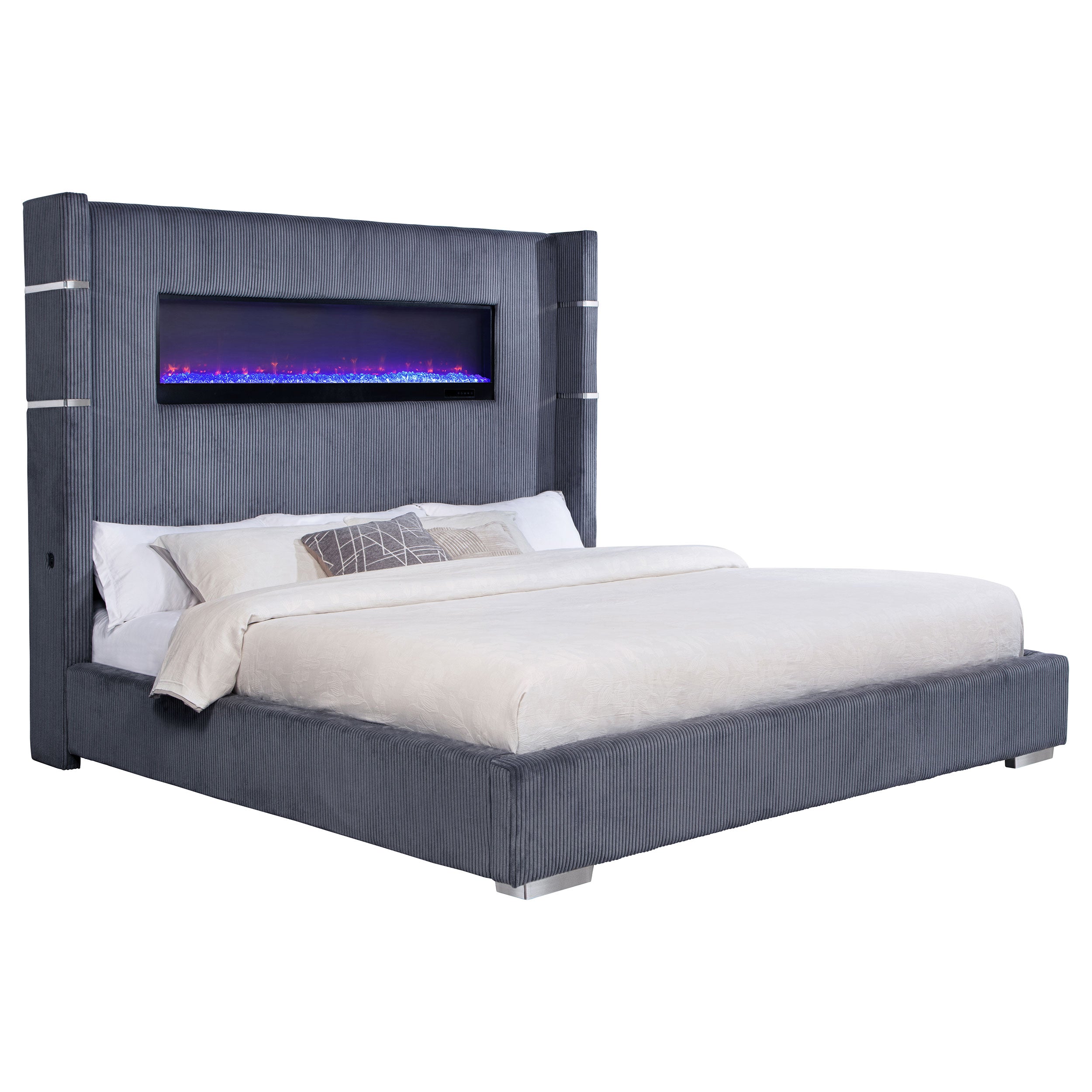 Tisdall Upholstered Eastern King Flame Visualizer Bed Grey-