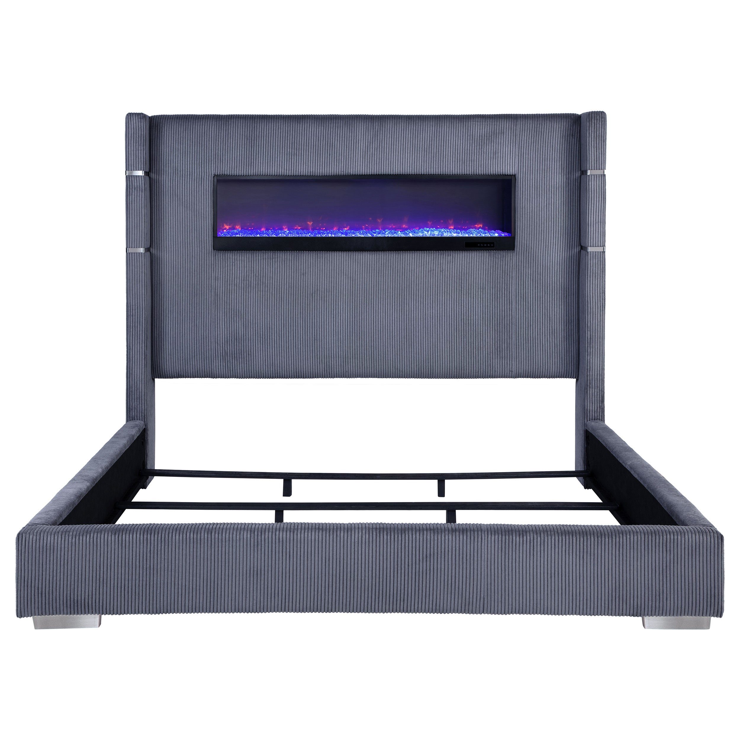 Tisdall Upholstered Eastern King Flame Visualizer Bed Grey-