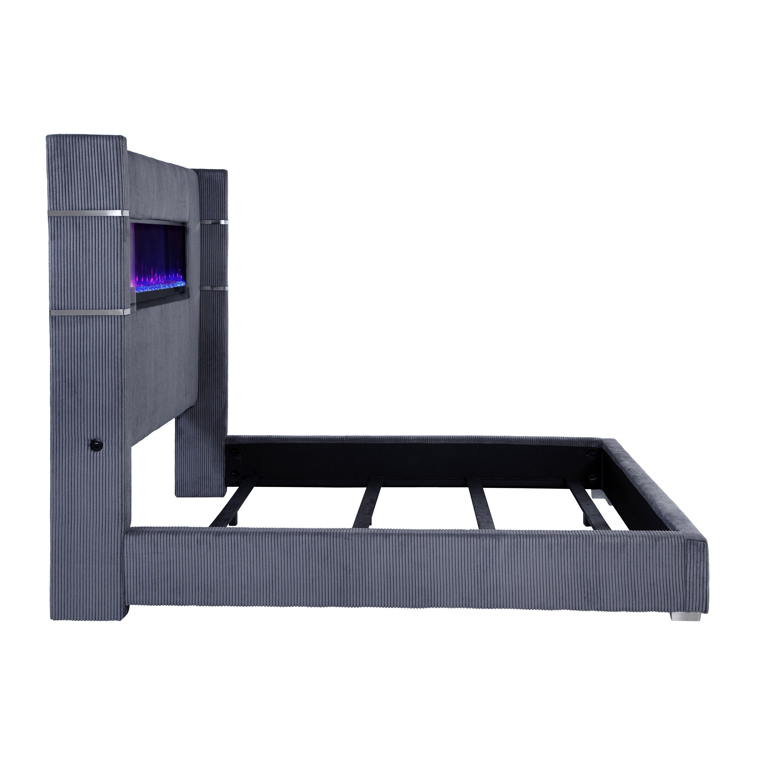 Tisdall Upholstered Eastern King Flame Visualizer Bed Grey-