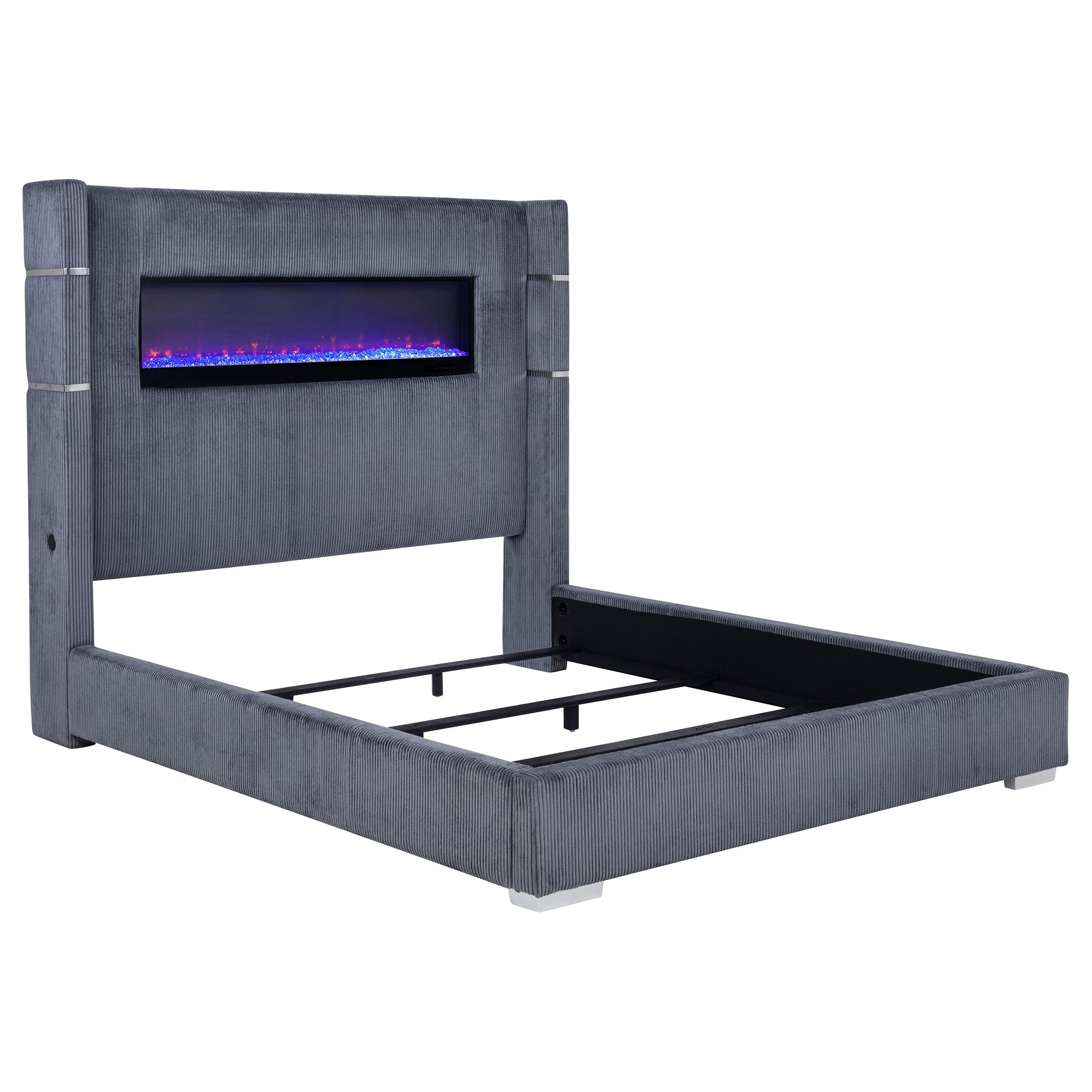 Tisdall Upholstered Cal King Flame Visualizer Bed Grey-