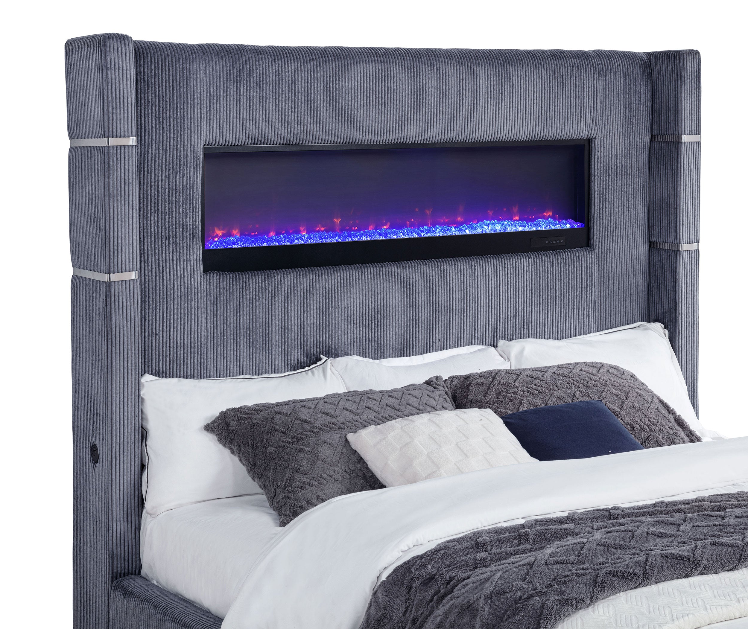 Tisdall Upholstered Cal King Flame Visualizer Bed Grey-