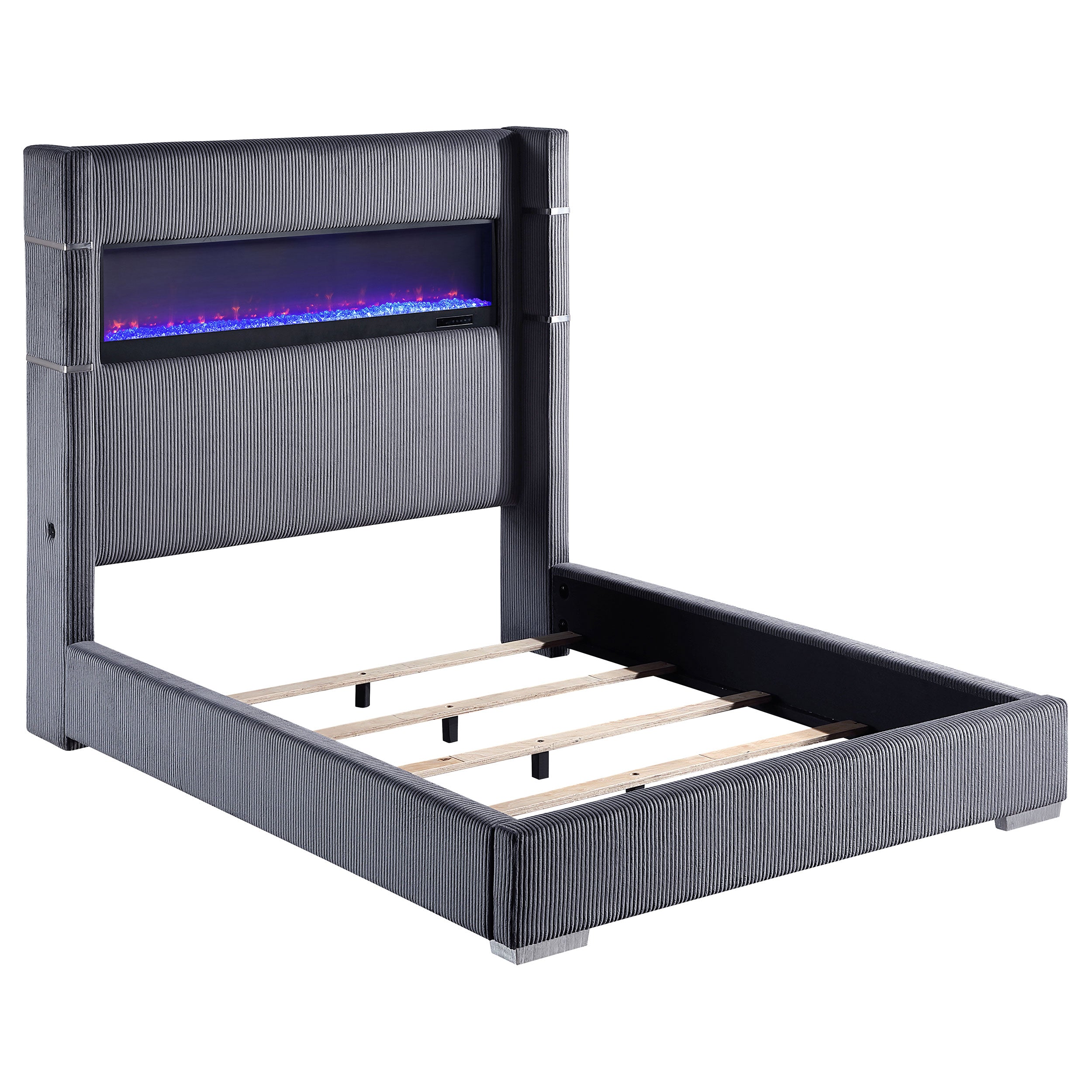 Tisdall Upholstered Queen Flame Visualizer Bed Grey-