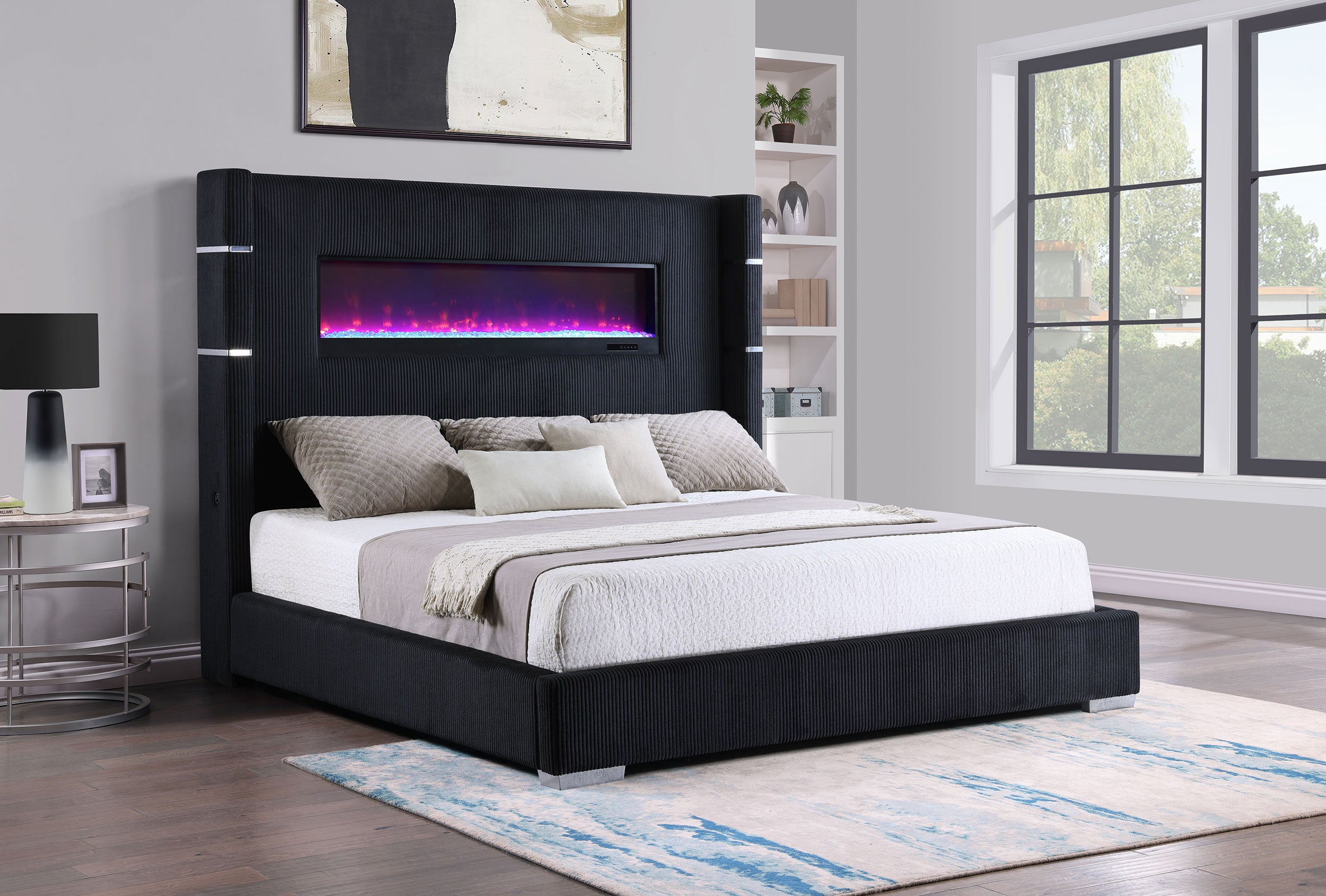 Tisdall Upholstered Cal King Flame Visualizer Bed Black-