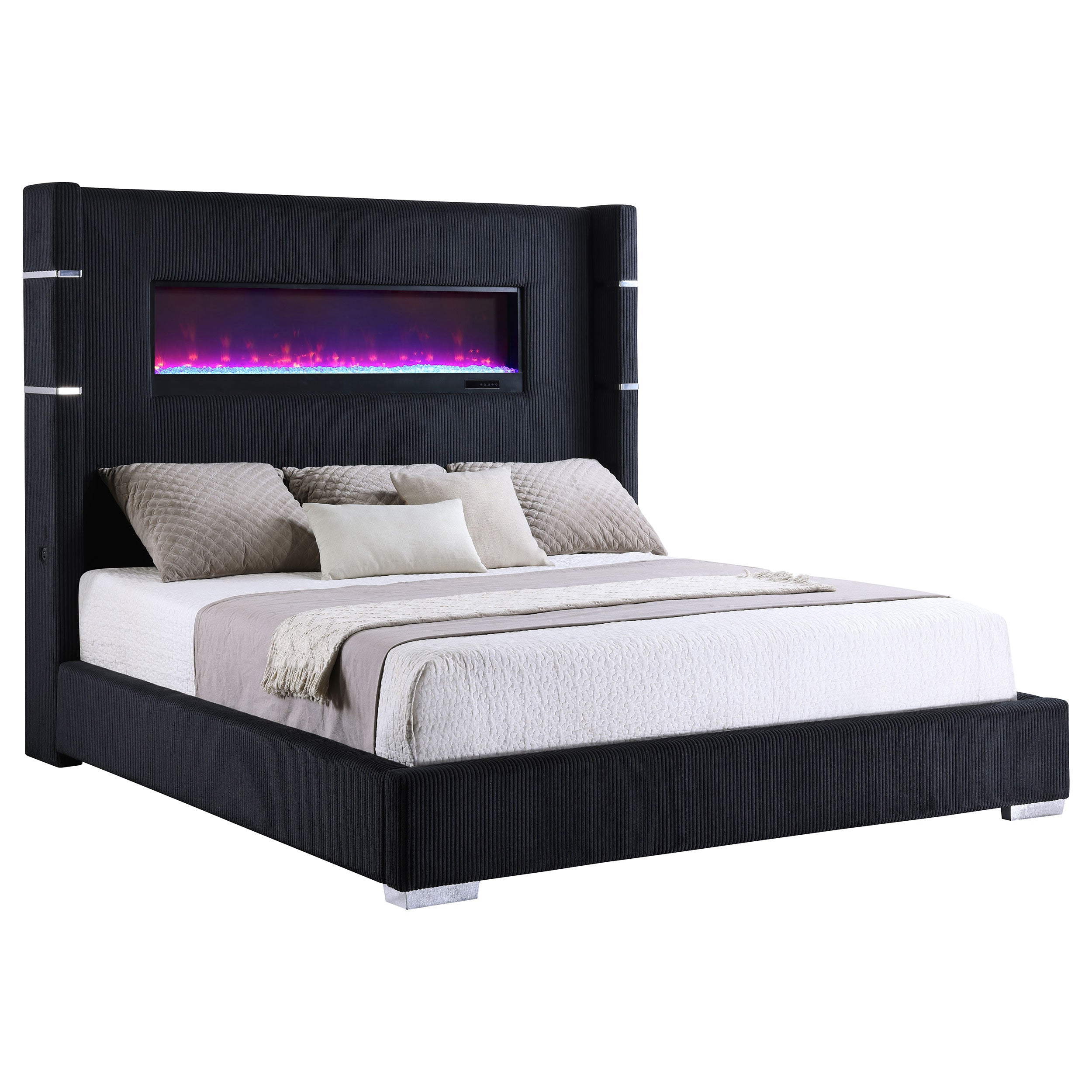 Tisdall Upholstered Cal King Flame Visualizer Bed Black-