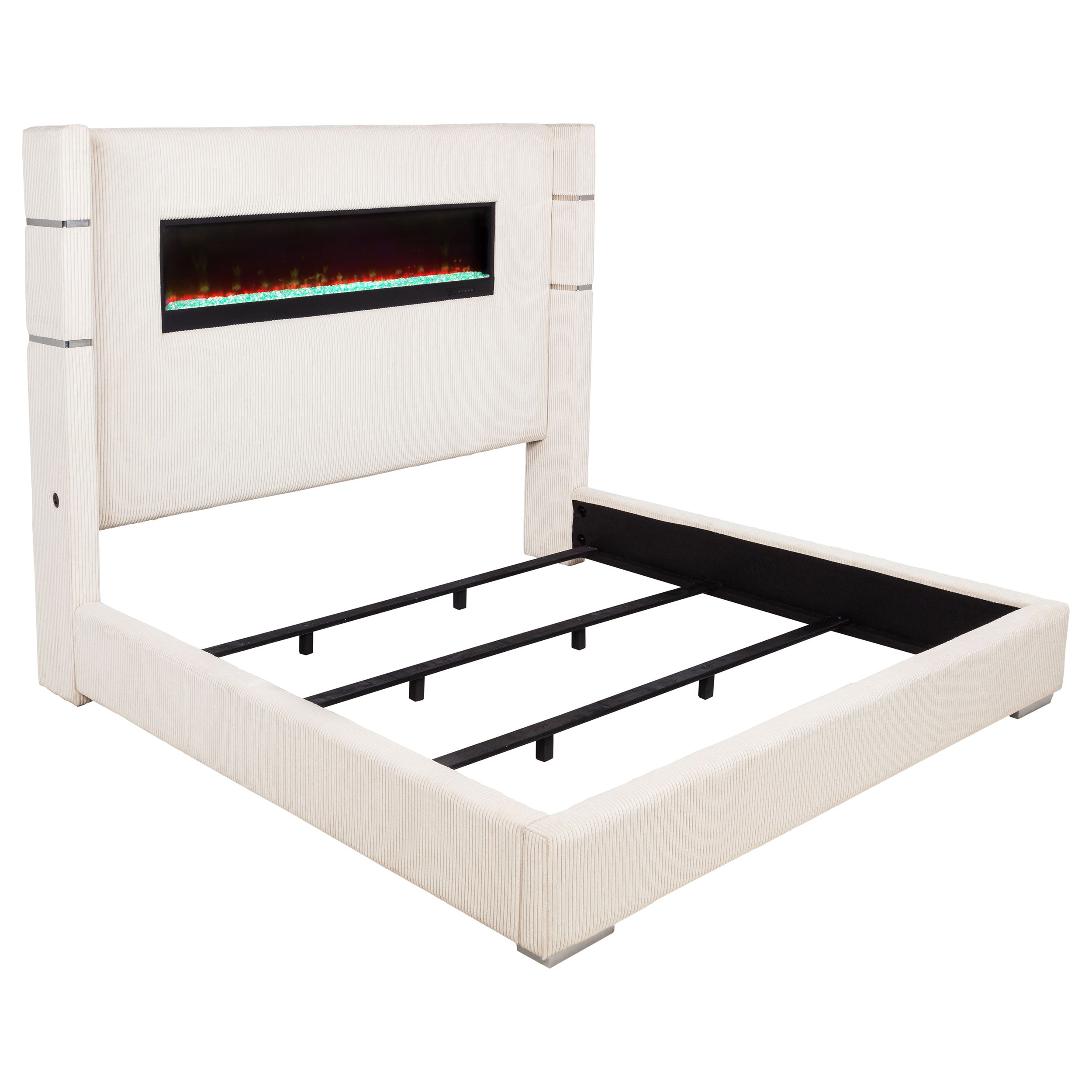 Tisdall Upholstered Eastern King Flame Visualizer Bed Cream-