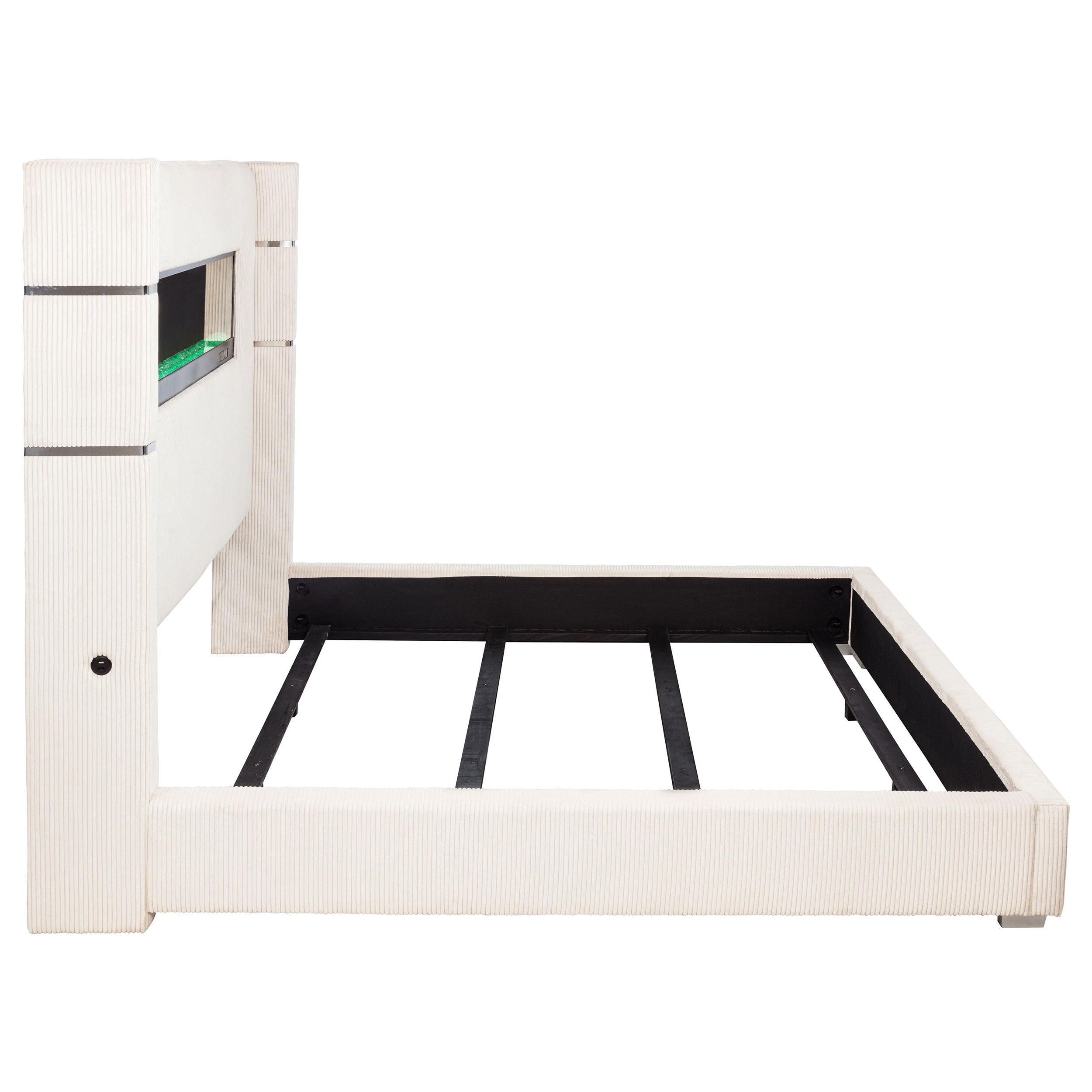 Tisdall Upholstered Eastern King Flame Visualizer Bed Cream-