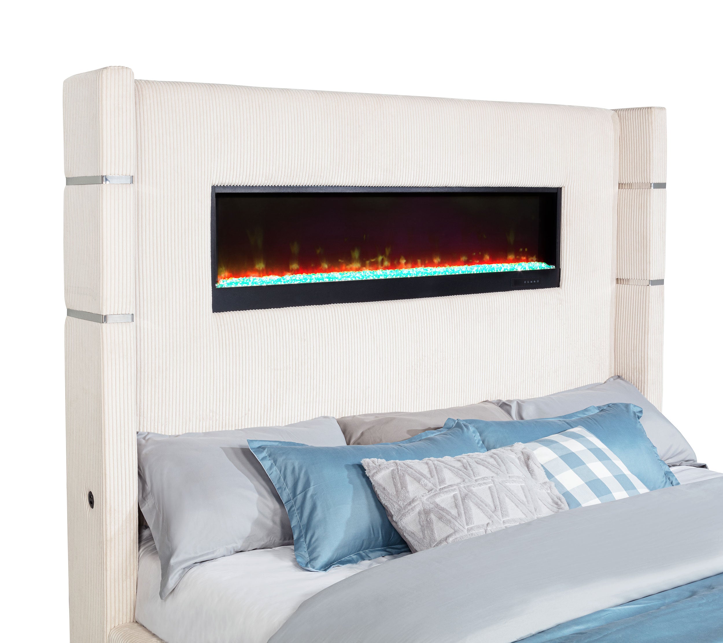Tisdall Upholstered Eastern King Flame Visualizer Bed Cream-