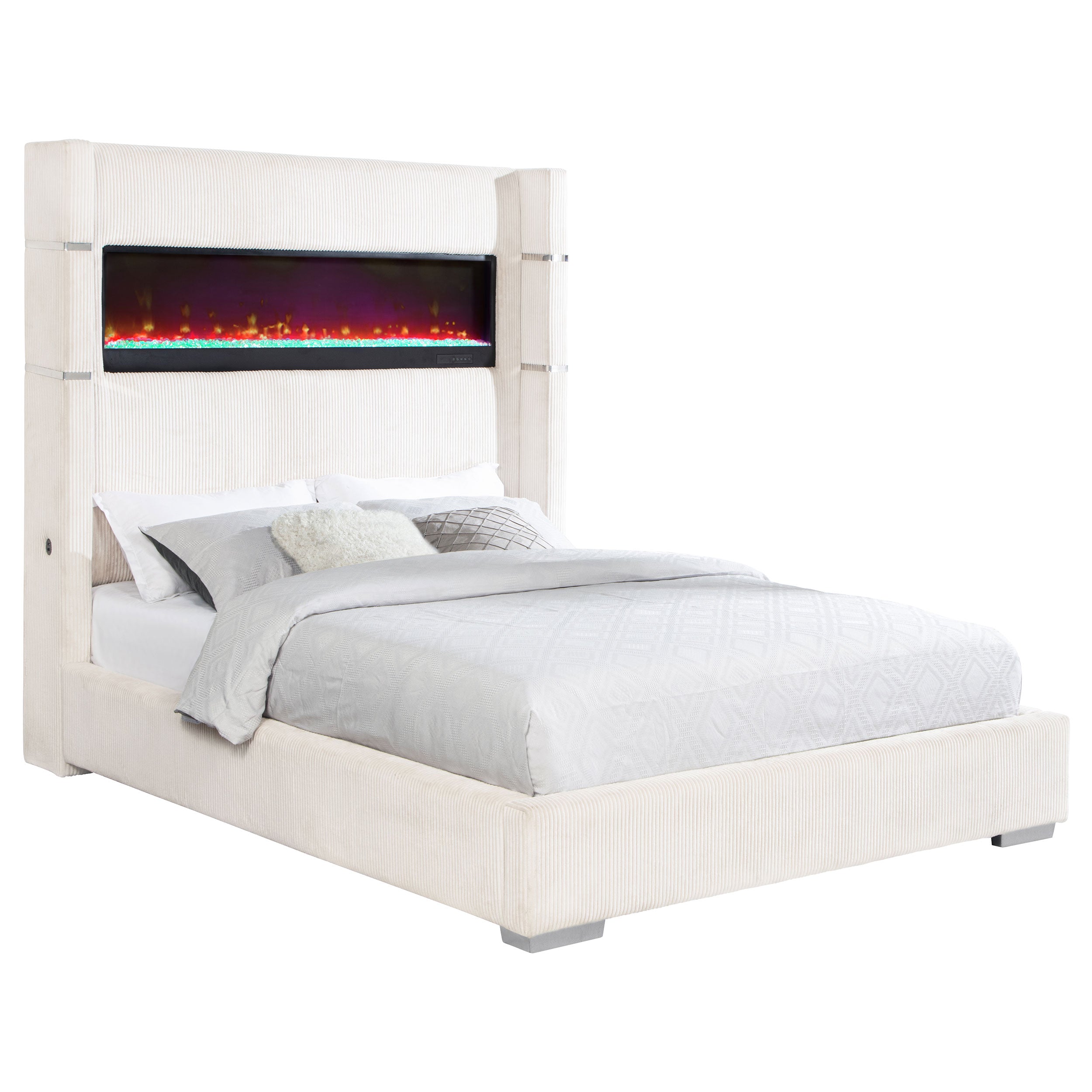 Tisdall Upholstered Cal King Flame Visualizer Bed Cream-