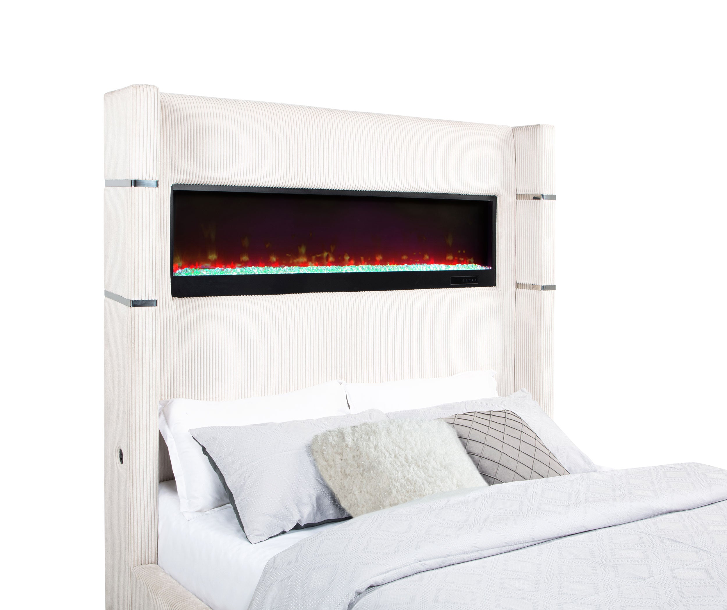 Tisdall Upholstered Cal King Flame Visualizer Bed Cream-