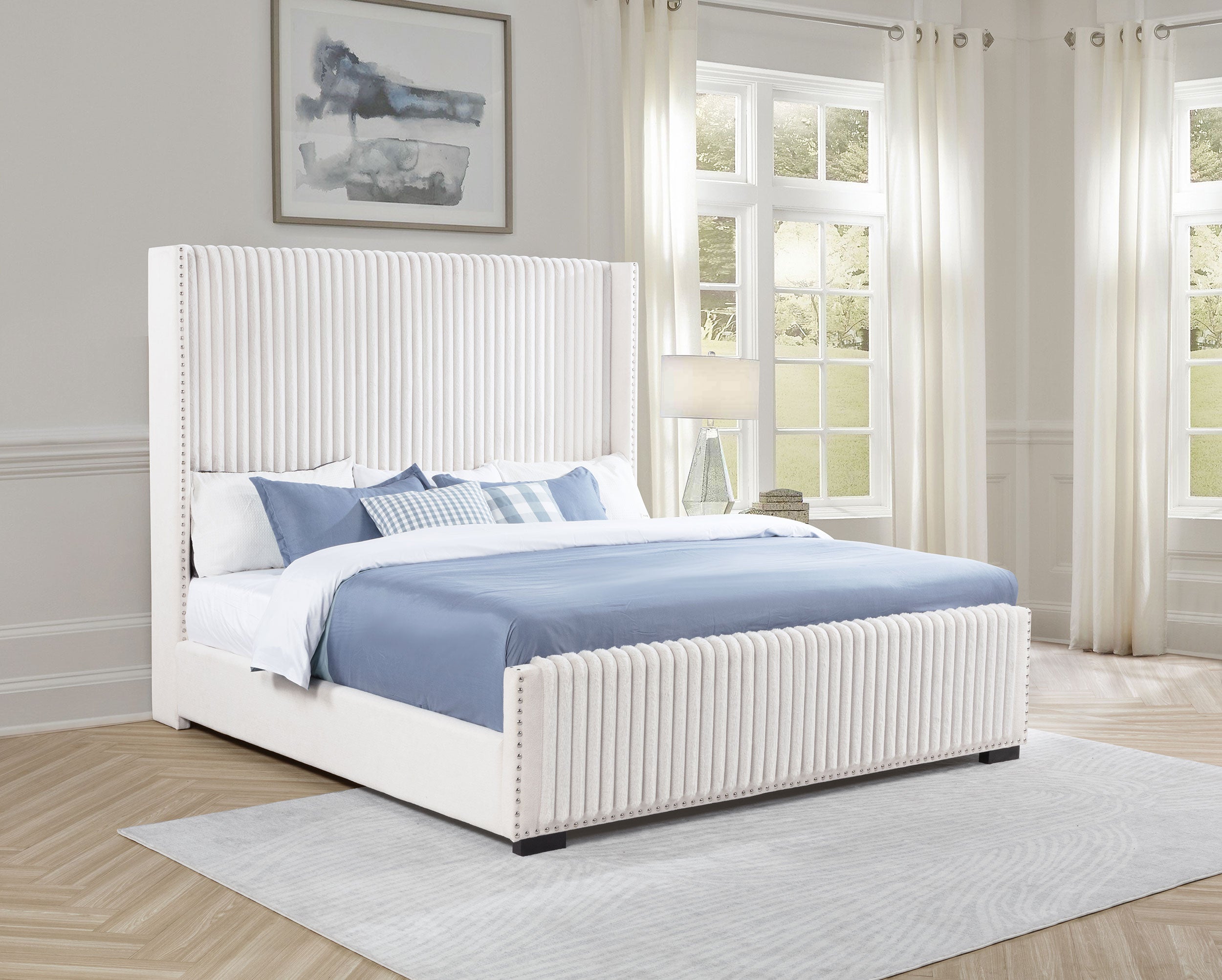 Natasha 65-inch Upholstered Eastern King Wingback Bed Cream-