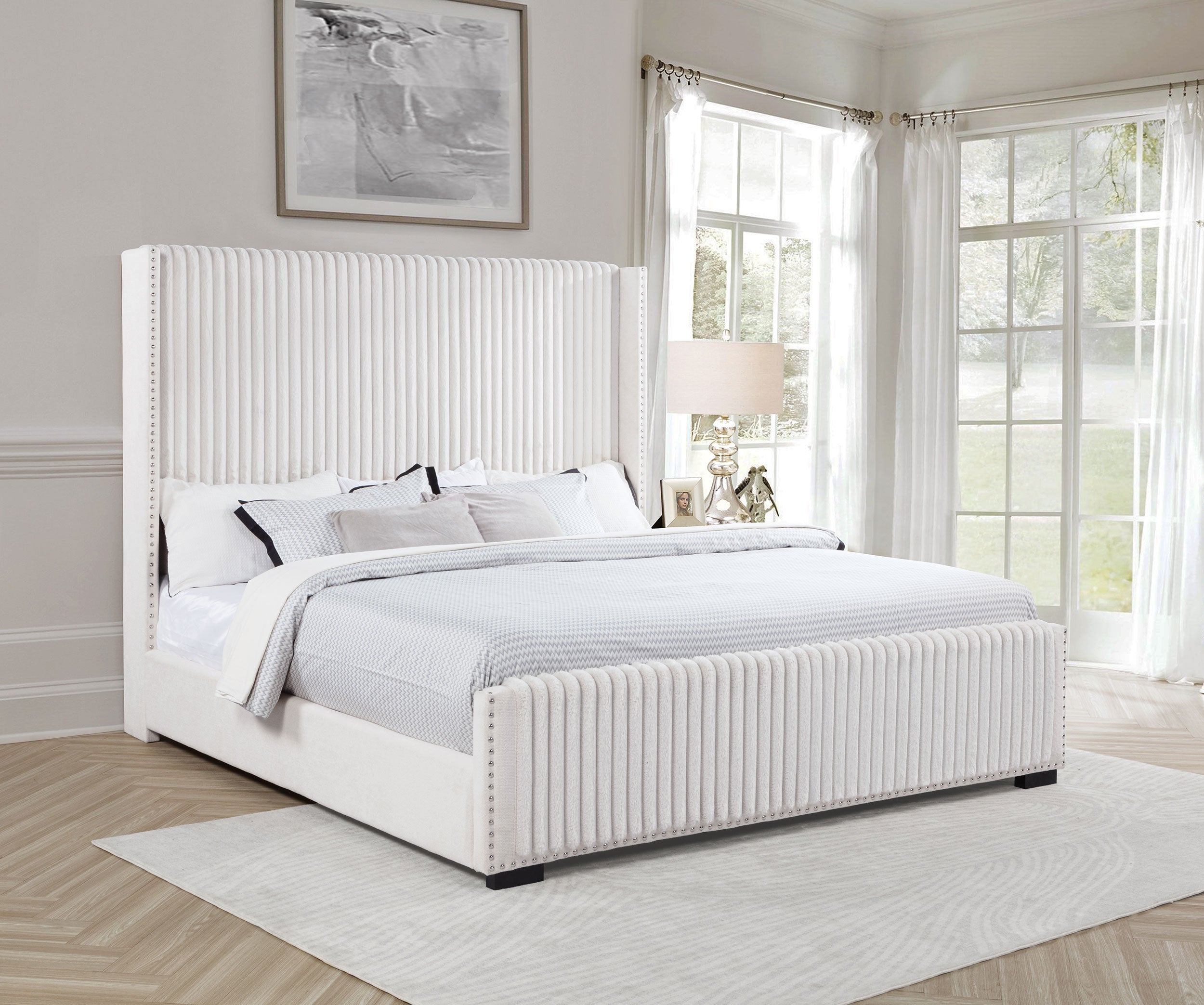 Natasha 65-inch Upholstered California King Bed Cream-