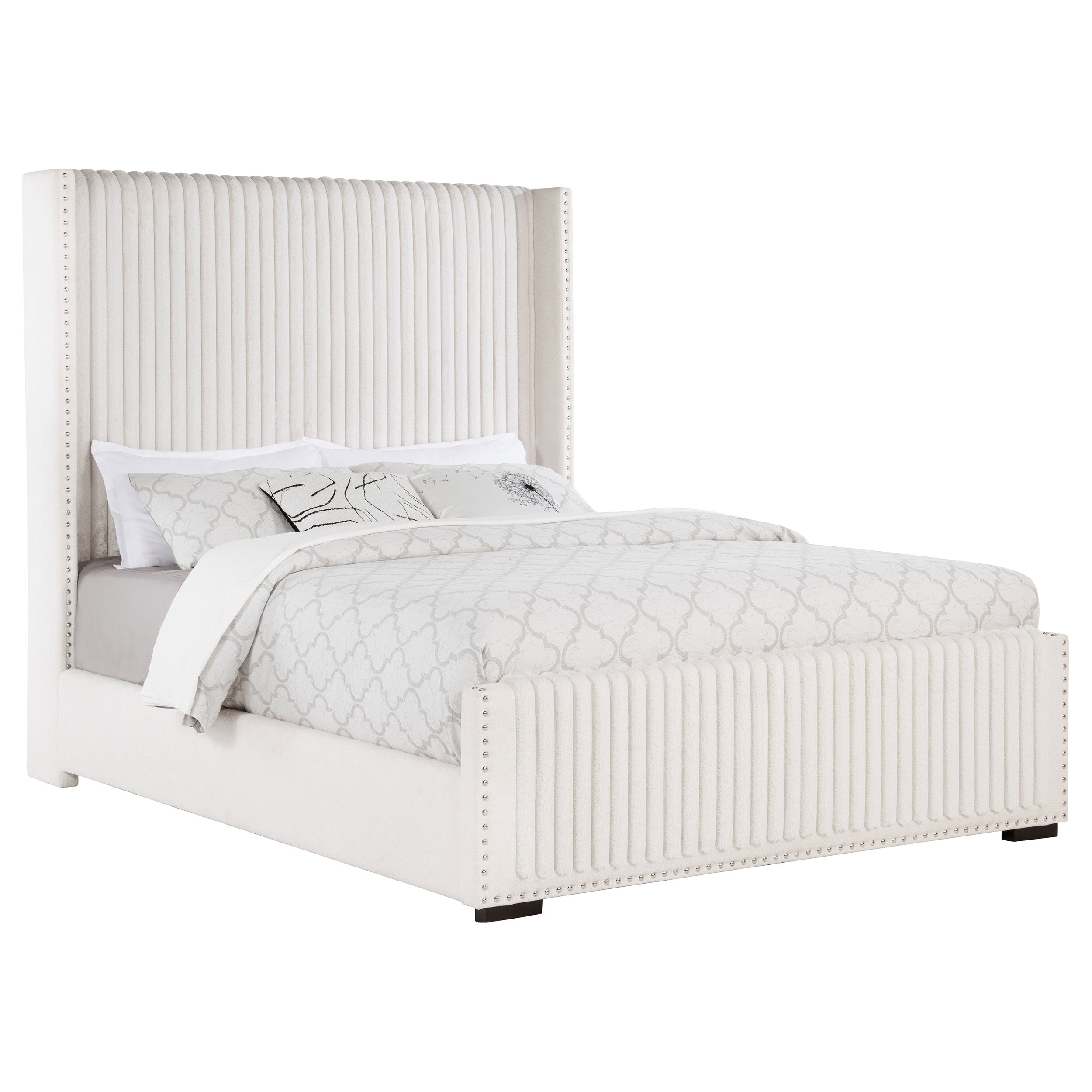 Natasha 65-inch Upholstered Queen Wingback Bed Cream-