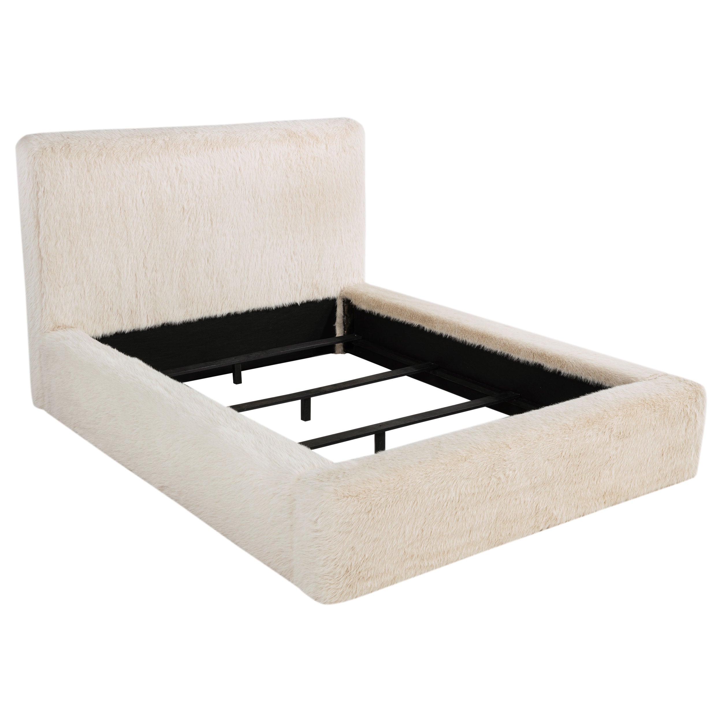 Rebecca Faux Fur Upholstered Queen Bed Cream-