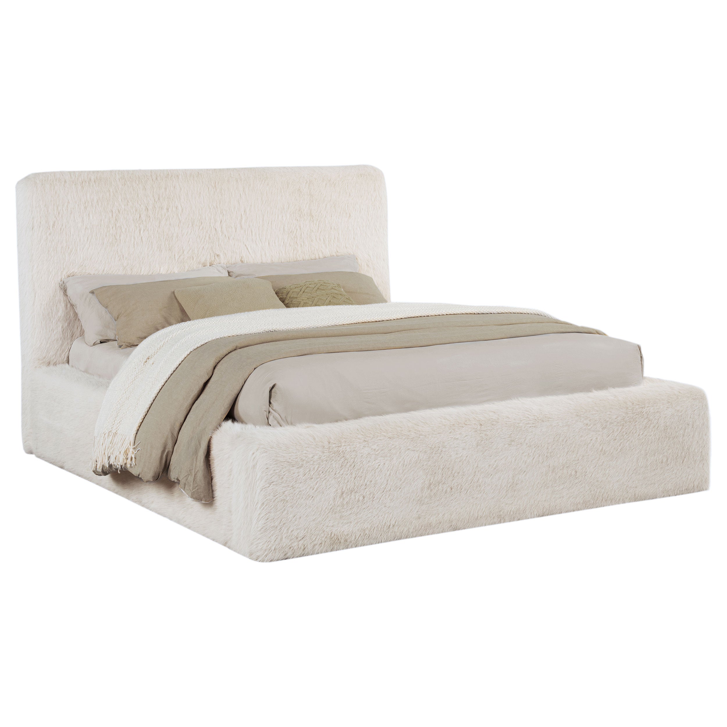 Rebecca Faux Fur Upholstered Queen Bed Cream-
