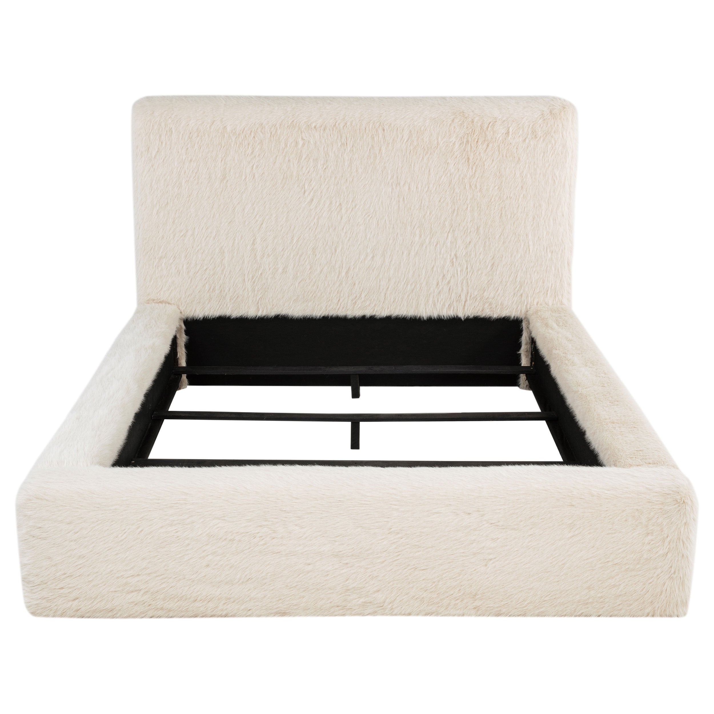 Rebecca Faux Fur Upholstered Queen Bed Cream-
