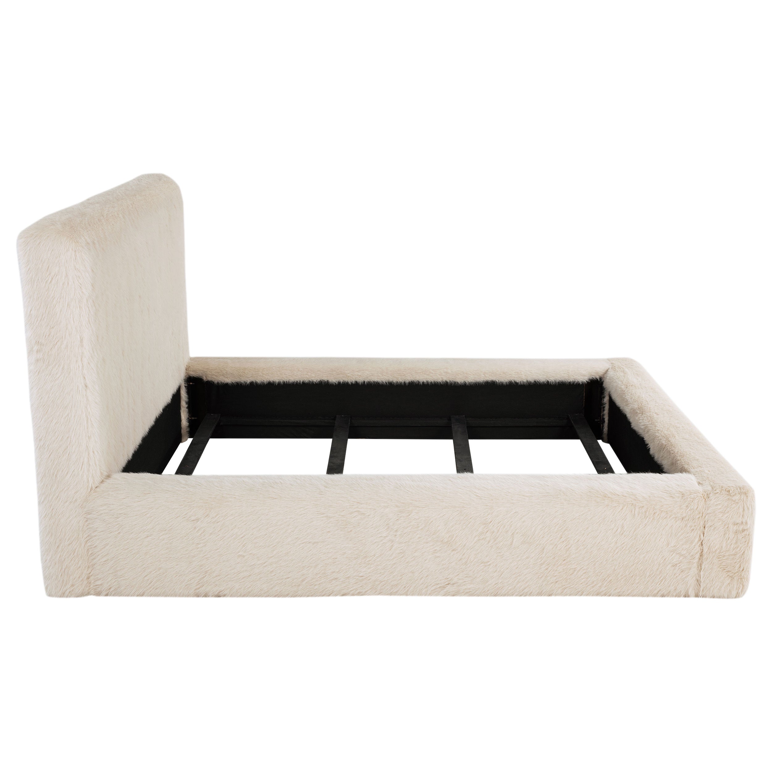 Rebecca Faux Fur Upholstered Queen Bed Cream-