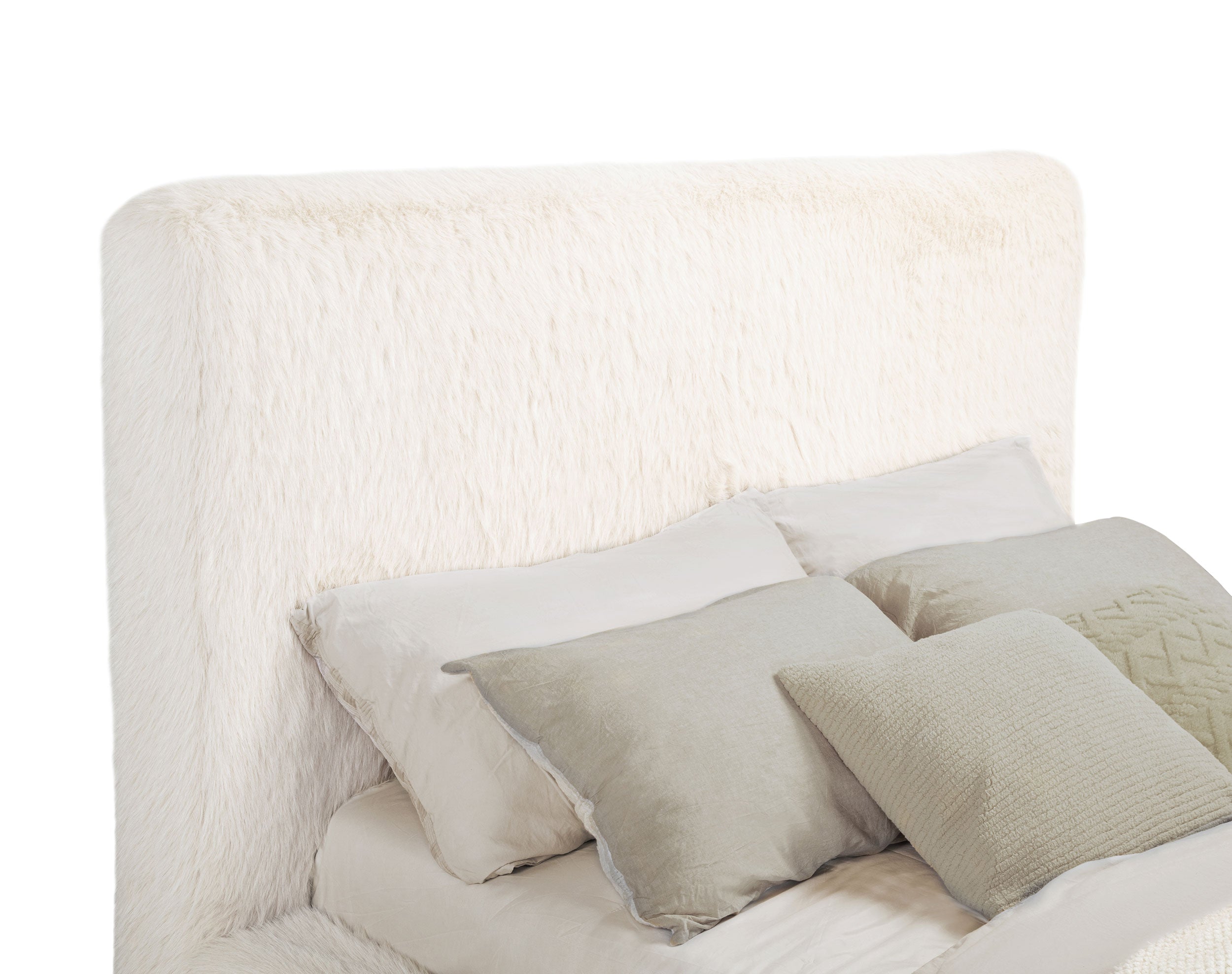 Rebecca Faux Fur Upholstered Queen Bed Cream-