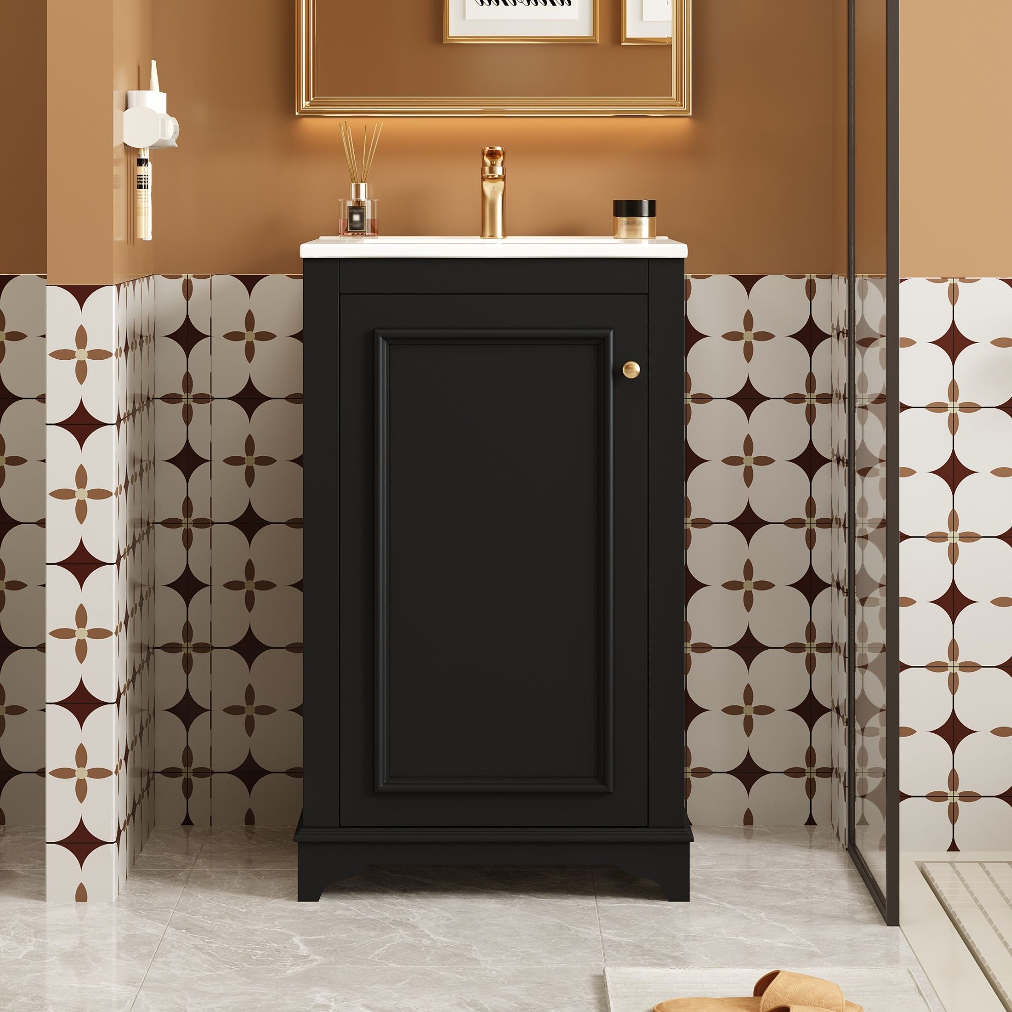 Bathroom Vanity With Sink, Freestanding Single Cabinet Set, Soft Close Door, Adjustable Shelf