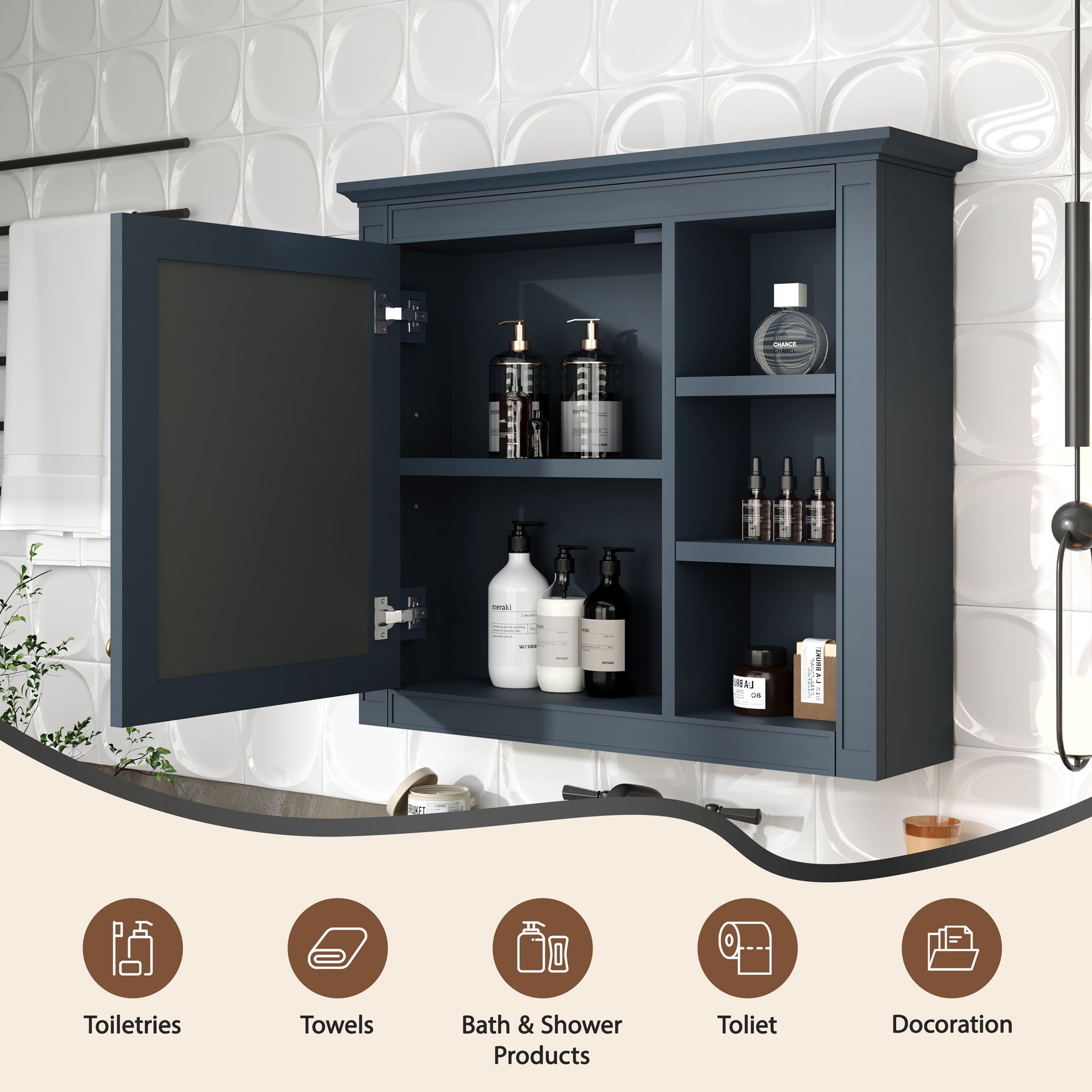 Wall Mounted Medicine Cabinet With Mirror And 3 Open Shelves