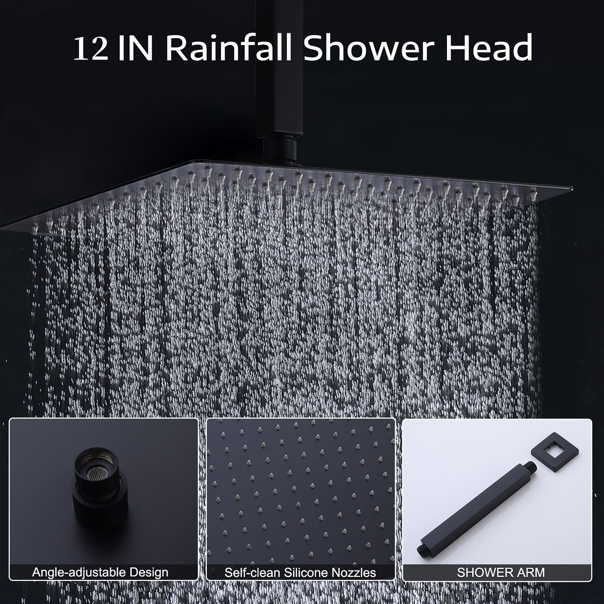 All Metal Tub Shower Faucet Set With 12" Rain Shower Head And Handheld Spray Combo, Wall Mounted - Matte Black