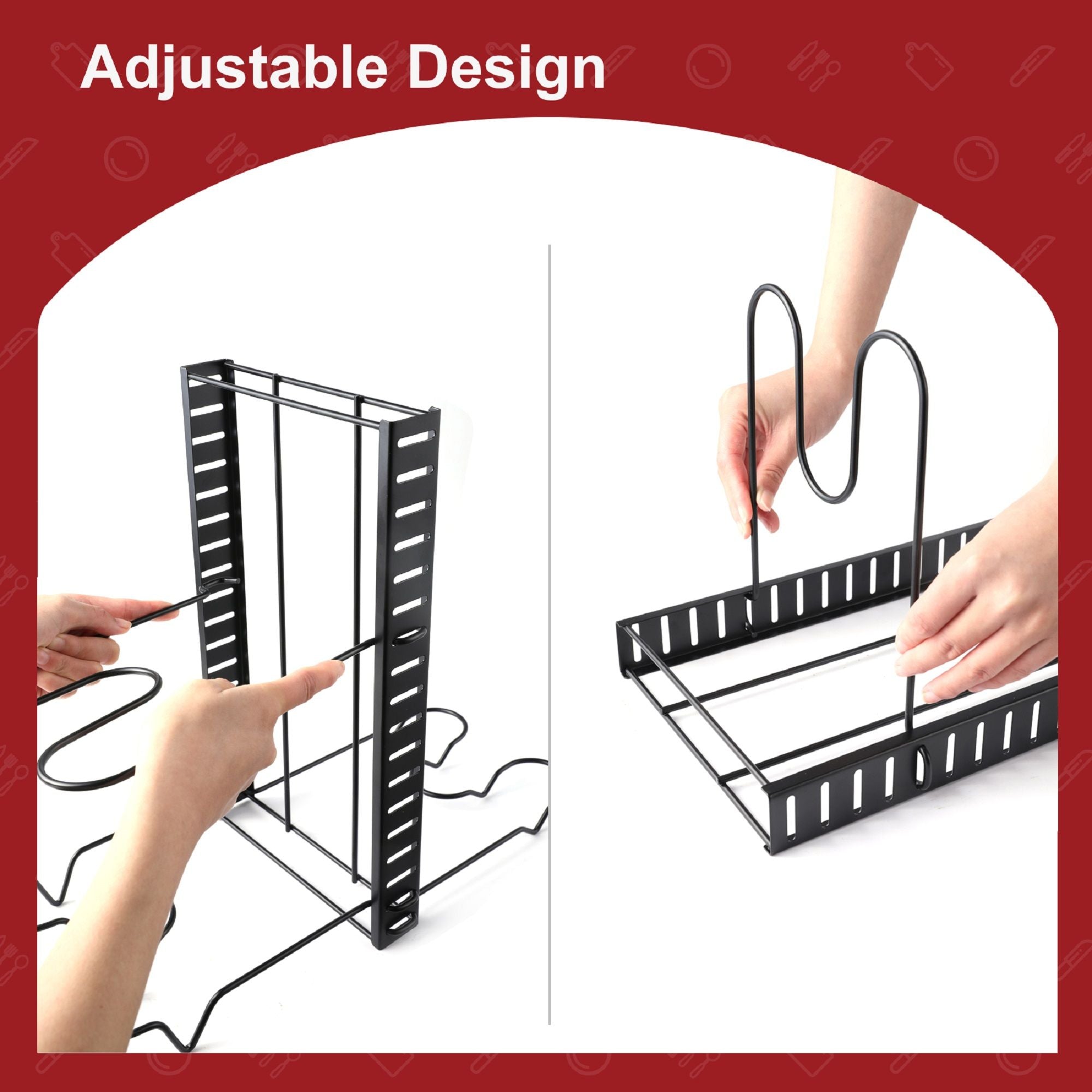 Adjustable Pot Rack Kitchen Storage Organizer - Black