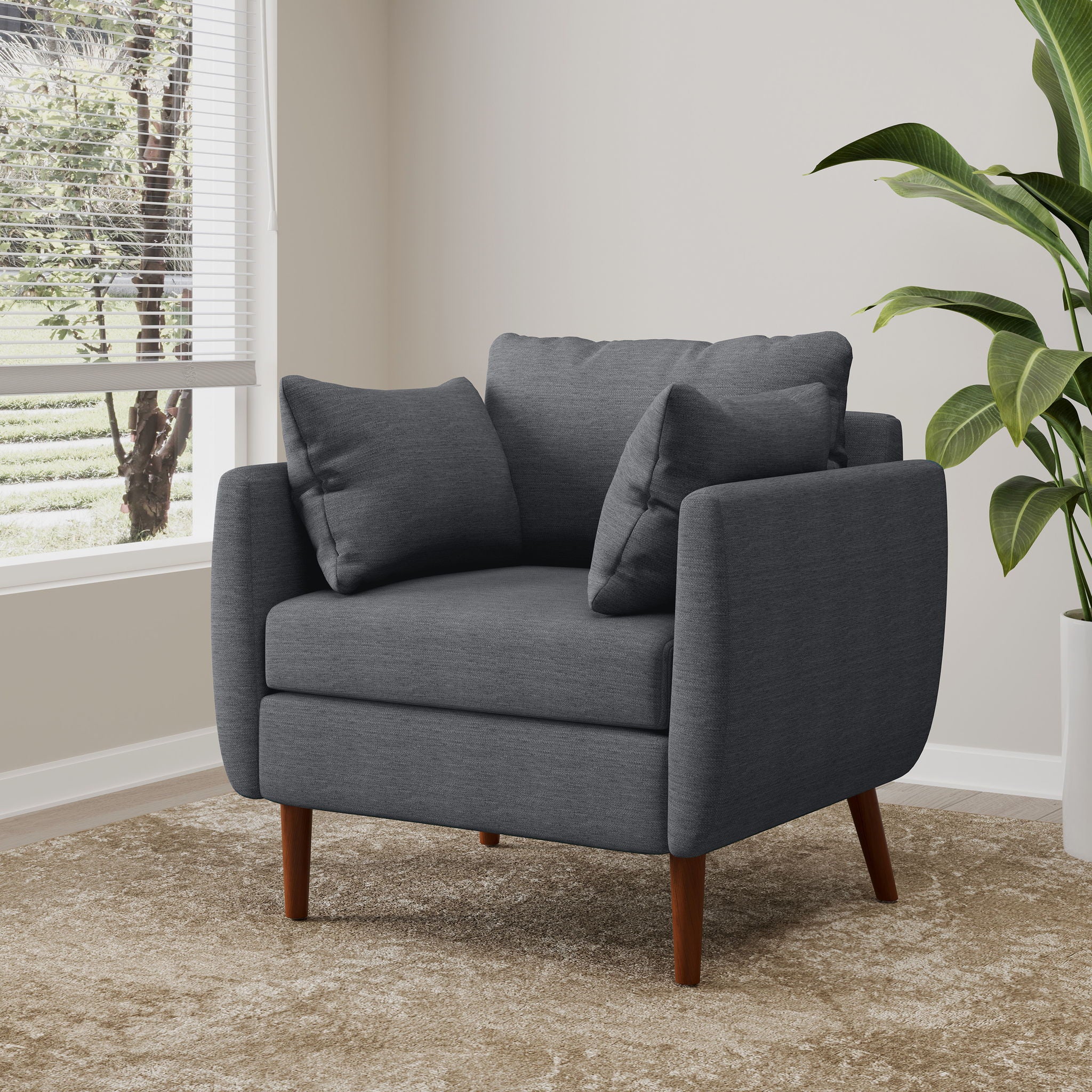 Luminate - Upholstered Fabric Club Chair With Tapered Legs And 2 Accent Pillows