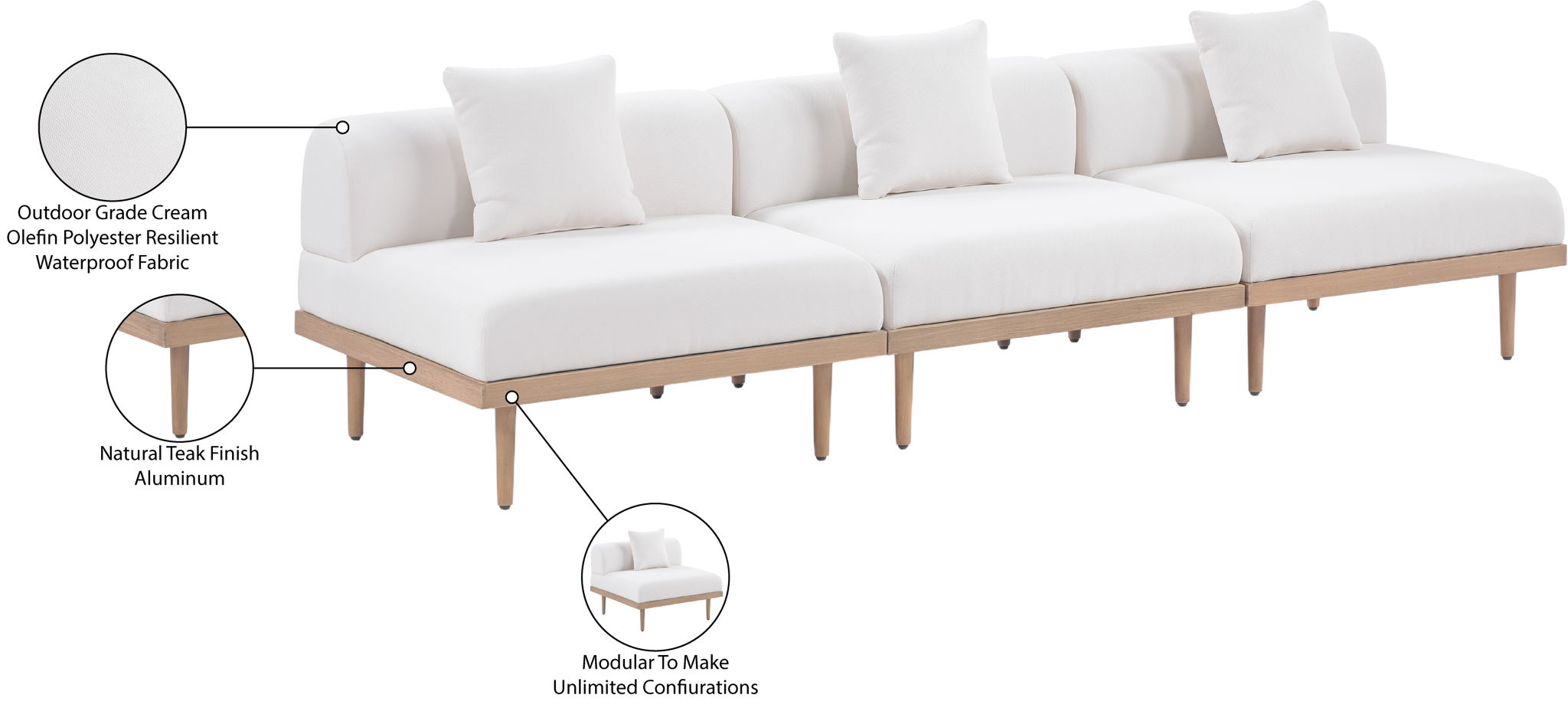 Laguna - 3 Piece Resilient Water Resistant Fabric 106.5" Outdoor Patio Armless Modular Sofa - Best Buy Furniture