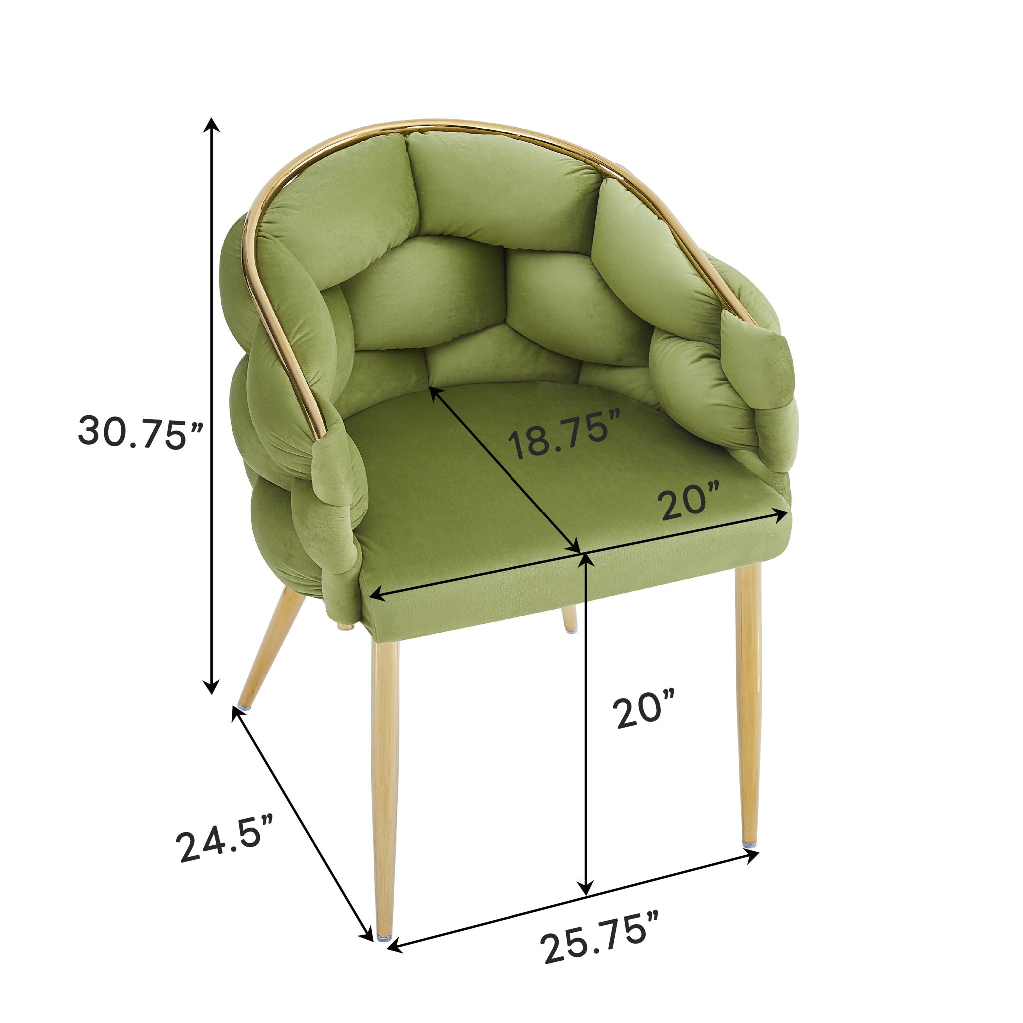 Luxury Handmade Accent Chair (Set of 2) With Gold Legs, Modern Green Velvet Armchair For Living Room And Bedroom - Green