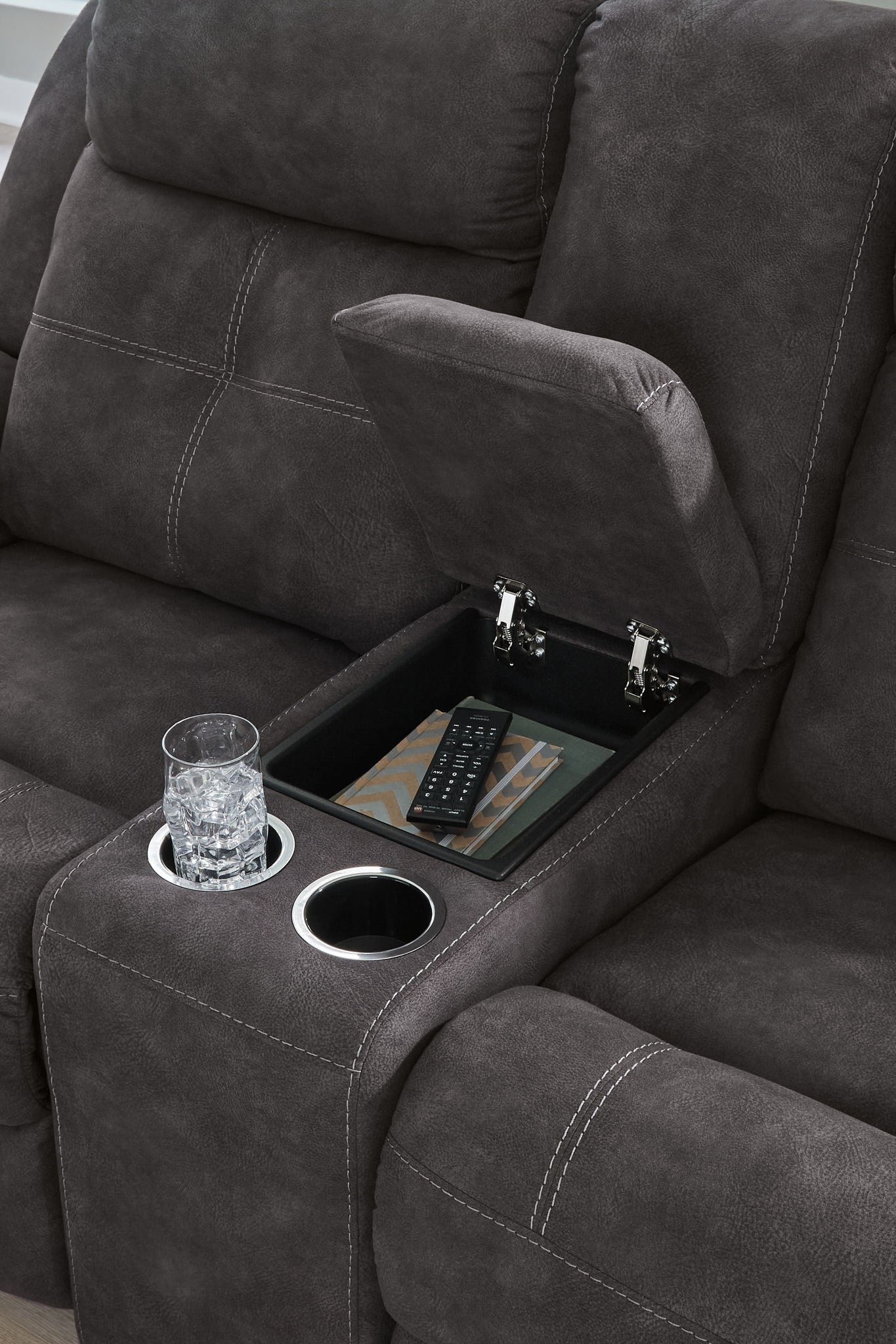 Brysonview - Double Reclining Loveseat With Console - Charcoal - Best Buy Furniture
