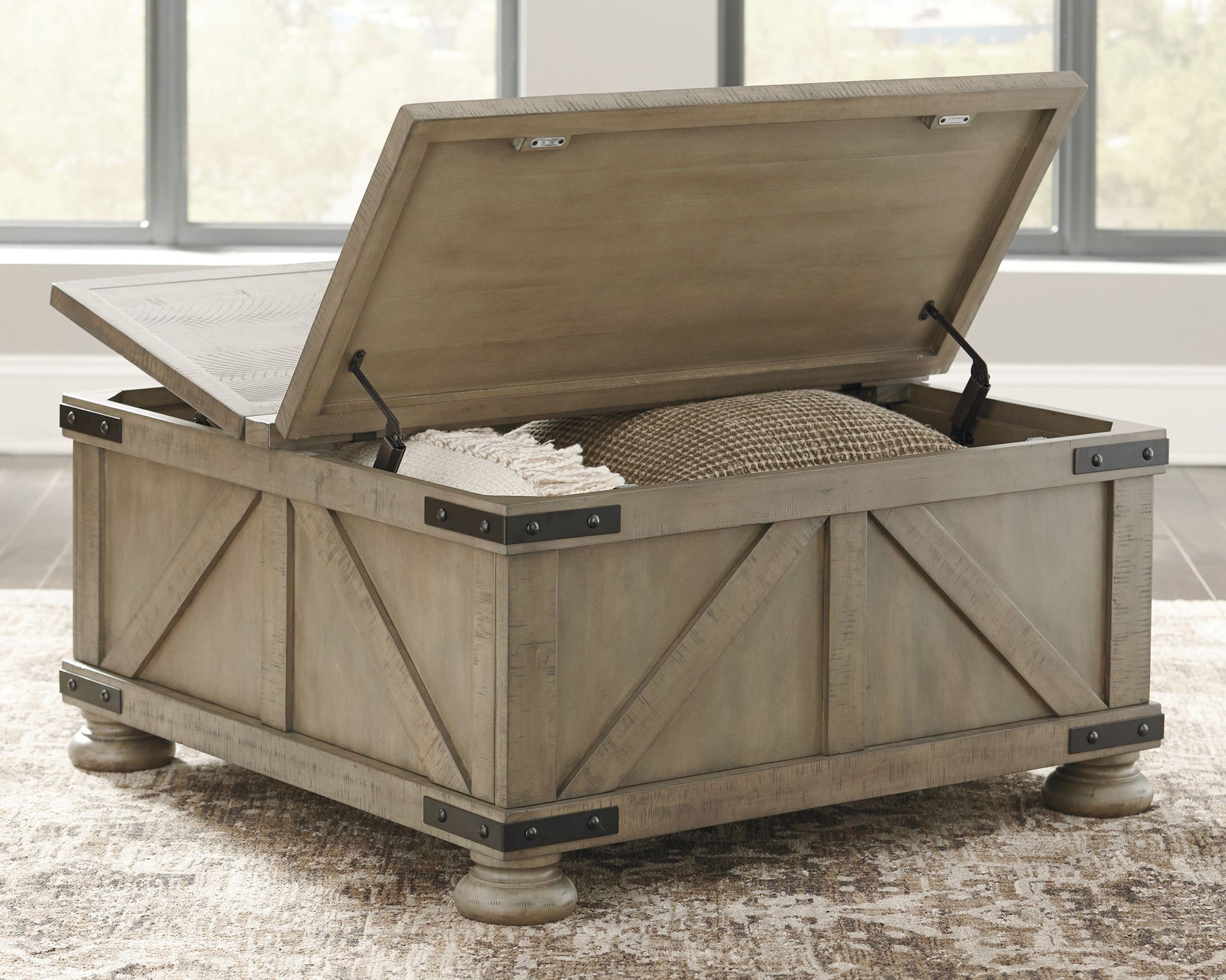 Aldwin - Cocktail Table With Storage - Square - Gray - Best Buy Furniture