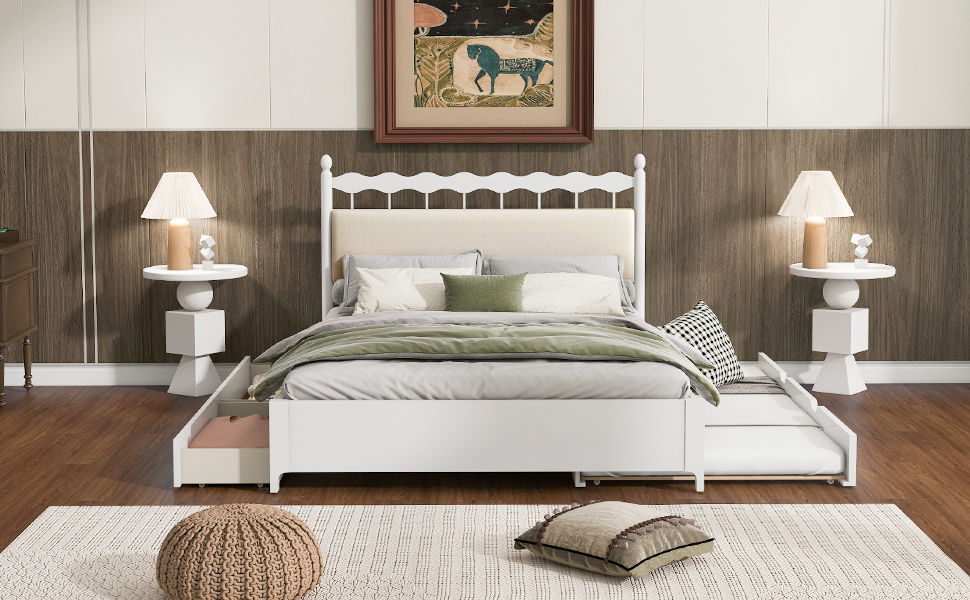 Storage Platform Bed With 2 Big Drawers & Trundle