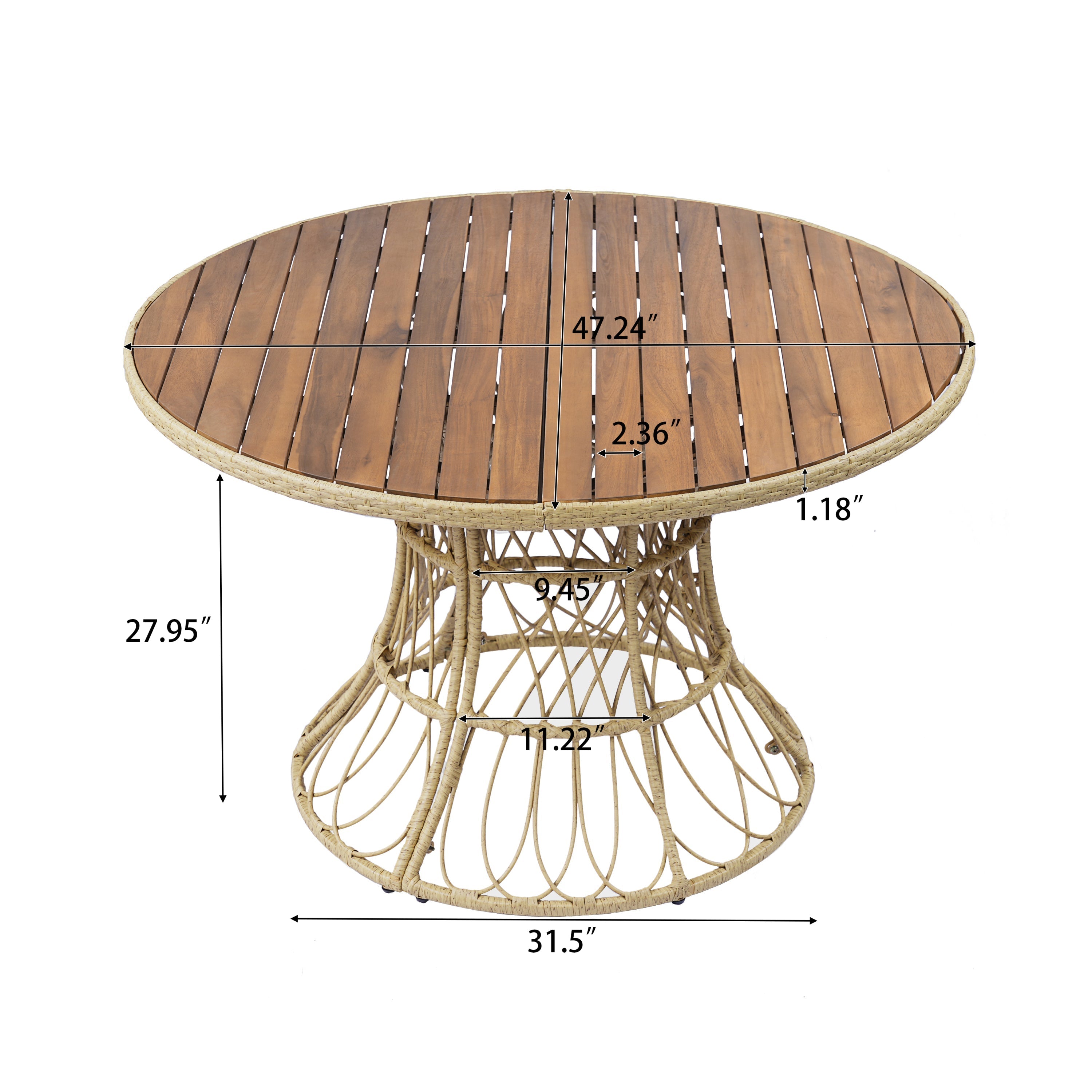 Durable Outdoor Dining Table with Round Acacia Wood Top and Wicker Base
