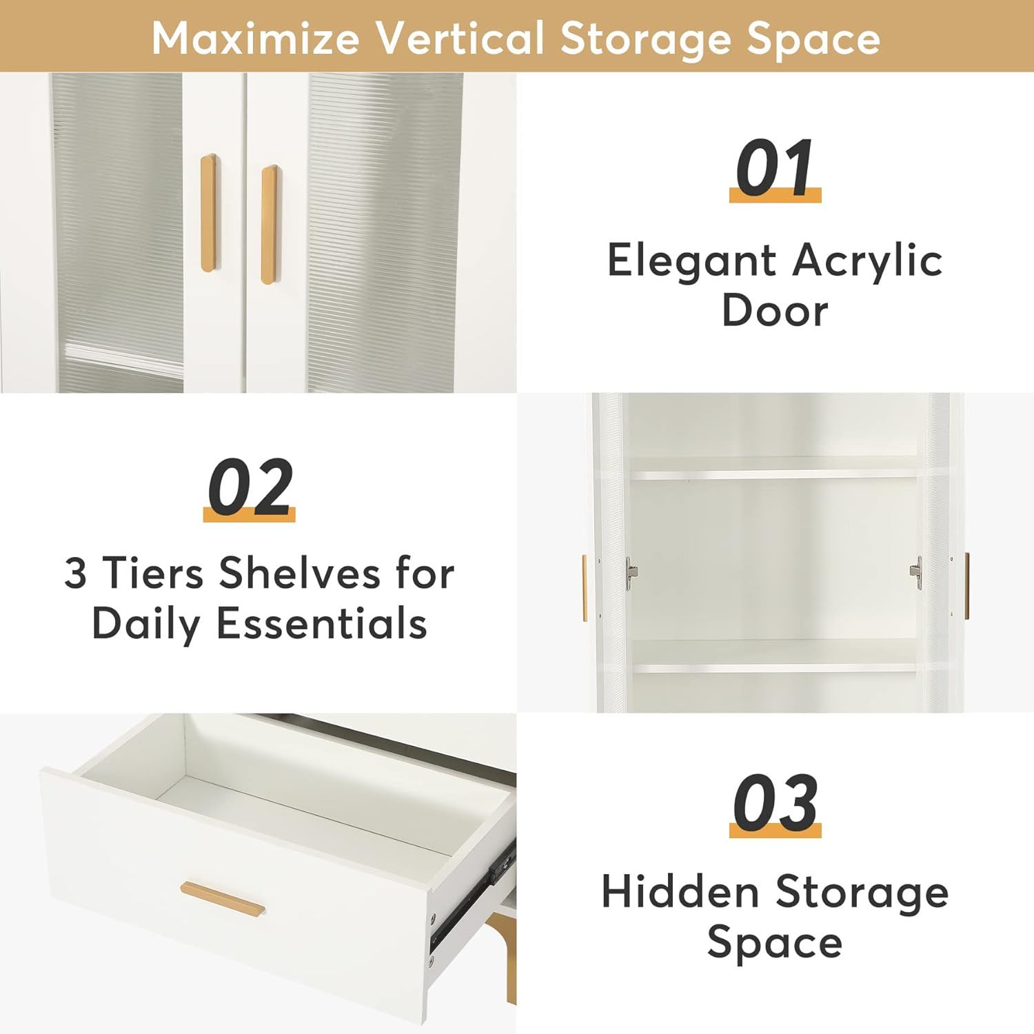 Bookcase With Doors, Drawers & RGB LED Light Tall Storage Cabinet For Living Room - White