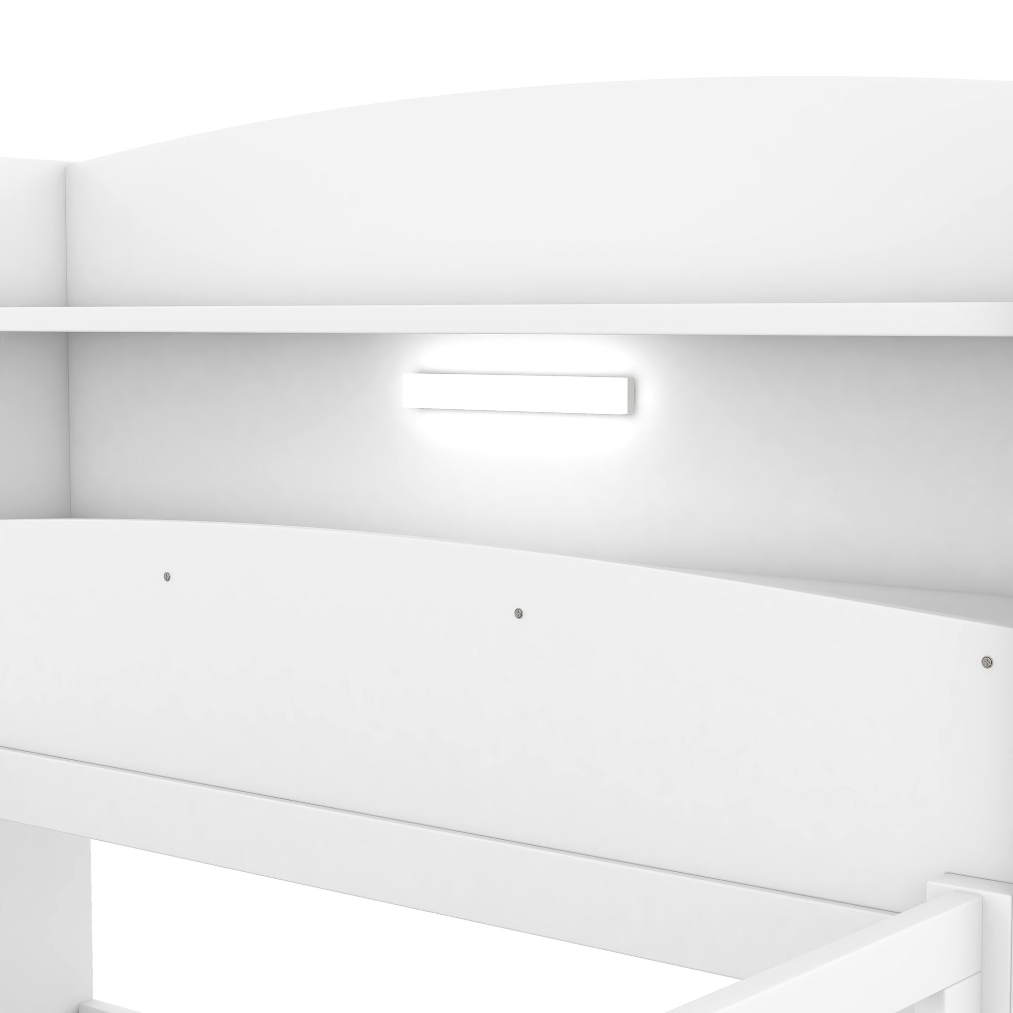 Wood Platform Bed With Built In LED Light, Storage Headboard And Guardrail