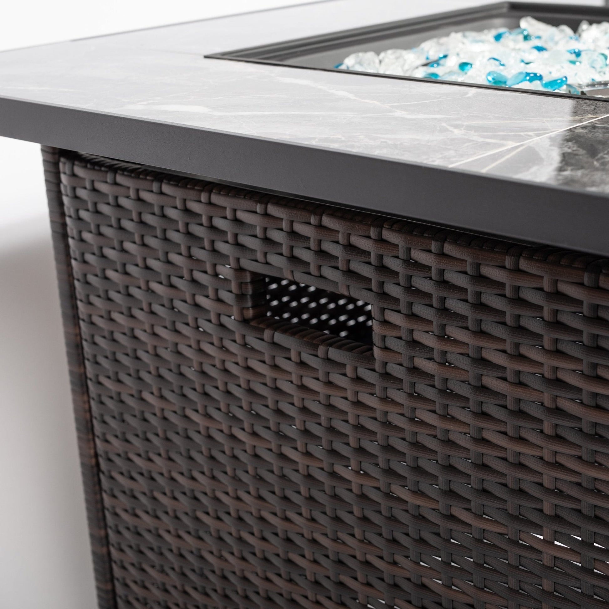 30inch Outdoor Fire Table Propane Gas Fire Pit Table with Lid Gas Fire Pit Table with Glass Rocks and Rain Cover - Tuesday Morning - Fire Pits