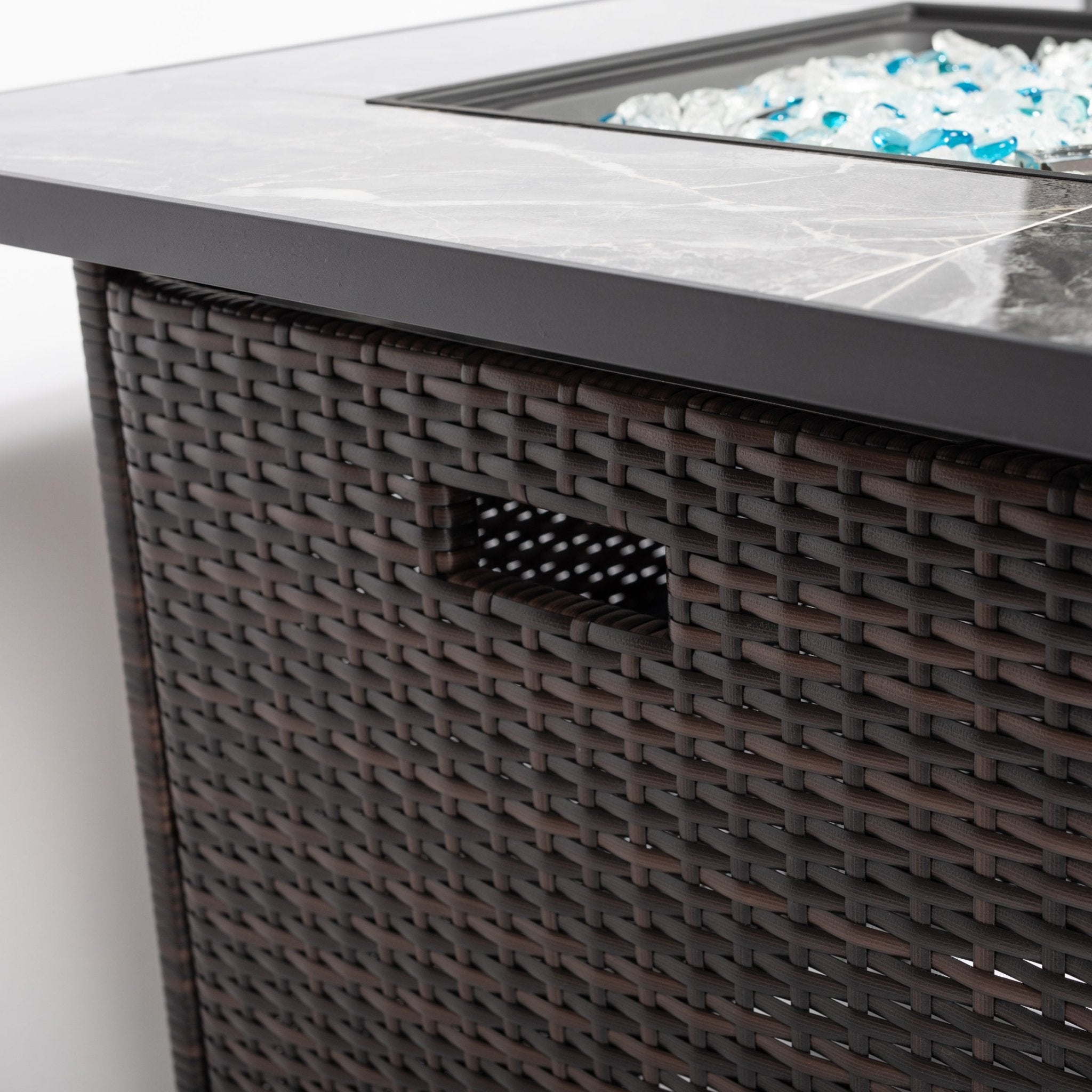 30inch Outdoor Fire Table Propane Gas Fire Pit Table with Lid Gas Fire Pit Table with Glass Rocks and Rain Cover - Tuesday Morning - Fire Pits