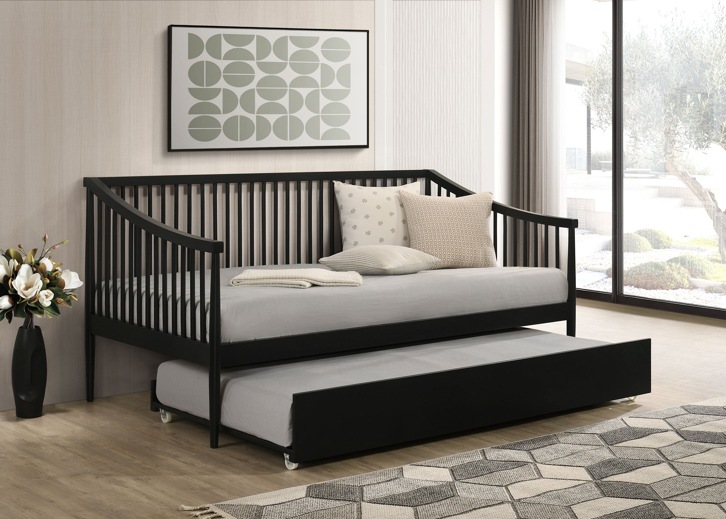 Delgado Windsor Twin Wood Daybed with Trundle Black-