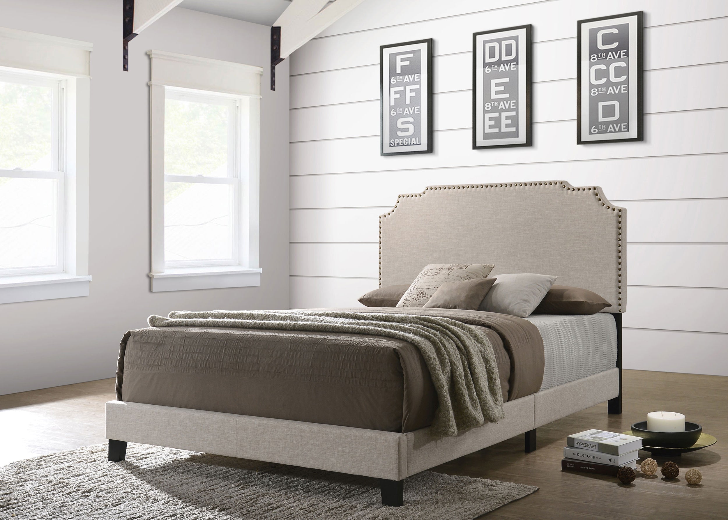 Tamarac Upholstered Eastern King Panel Bed Beige-CoasterEveryday