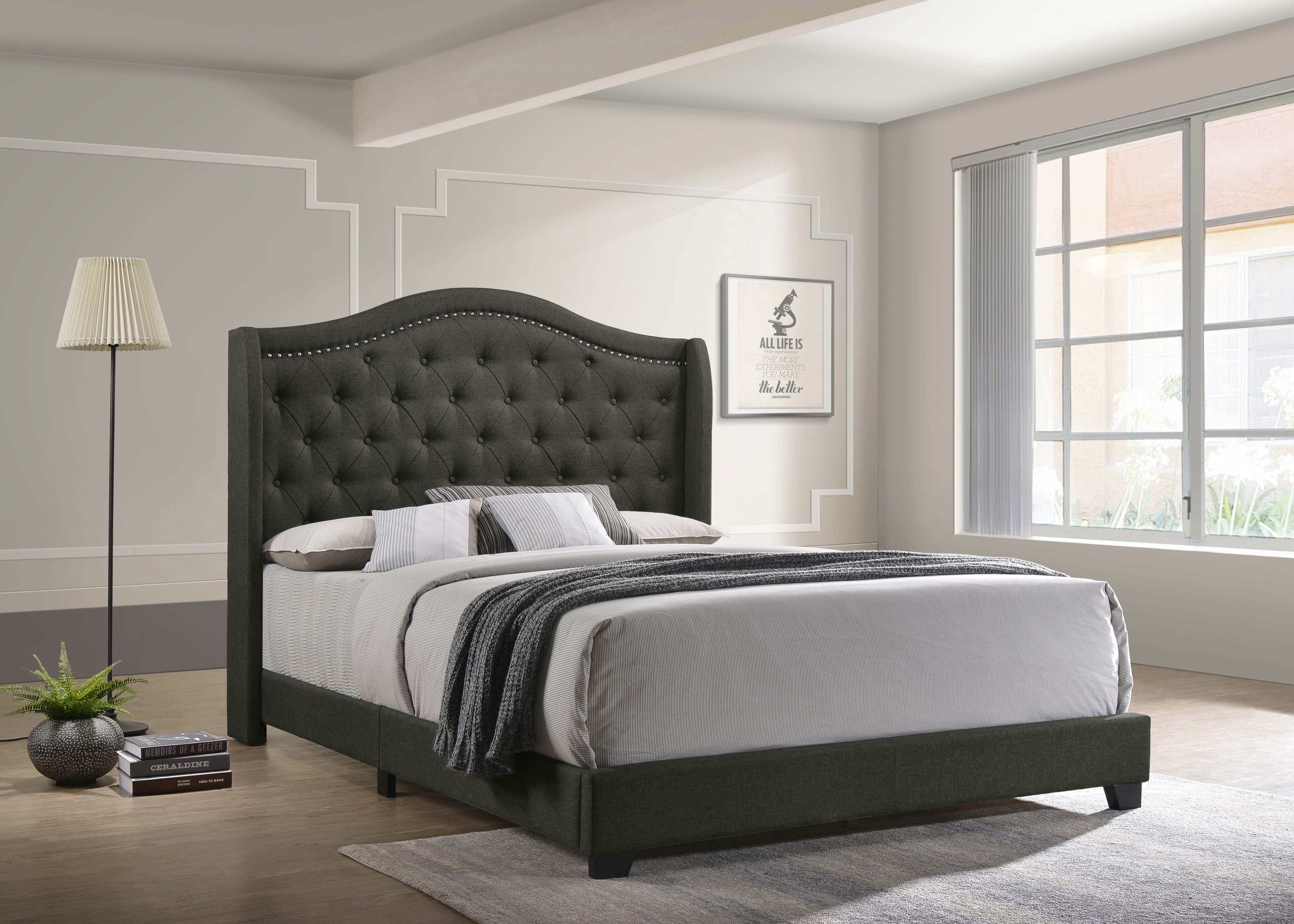 Sonoma Upholstered Eastern King Wingback Bed Grey-CoasterEssence