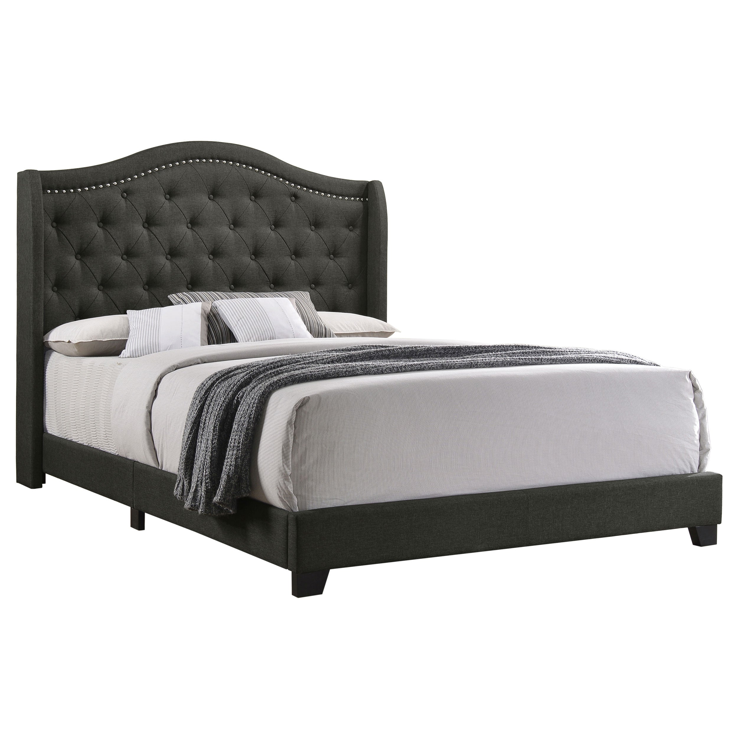 Sonoma Upholstered Eastern King Wingback Bed Grey-CoasterEssence