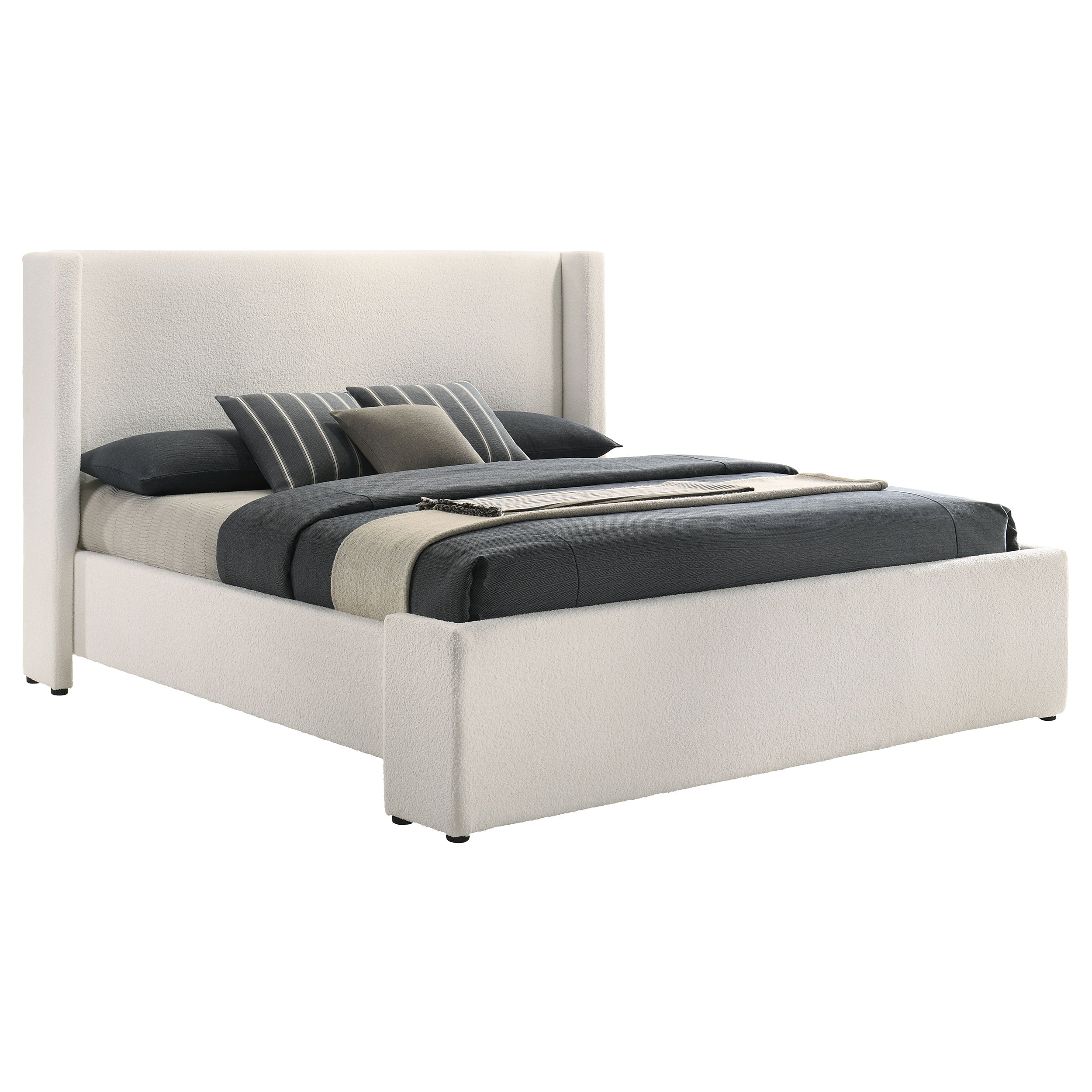 Alamosa Boucle Upholstered Eastern King Platform Bed White -