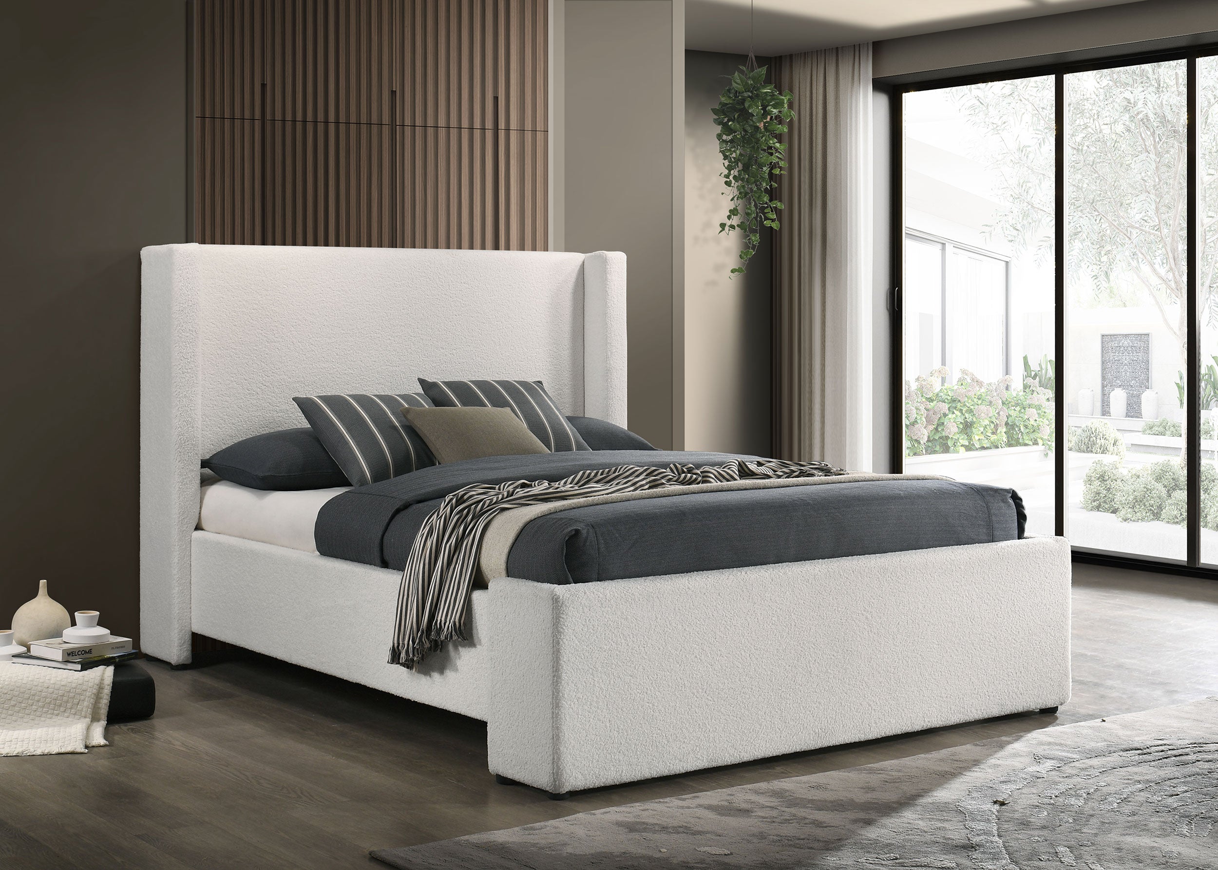 Alamosa Boucle Upholstered Queen Wingback Bed White -