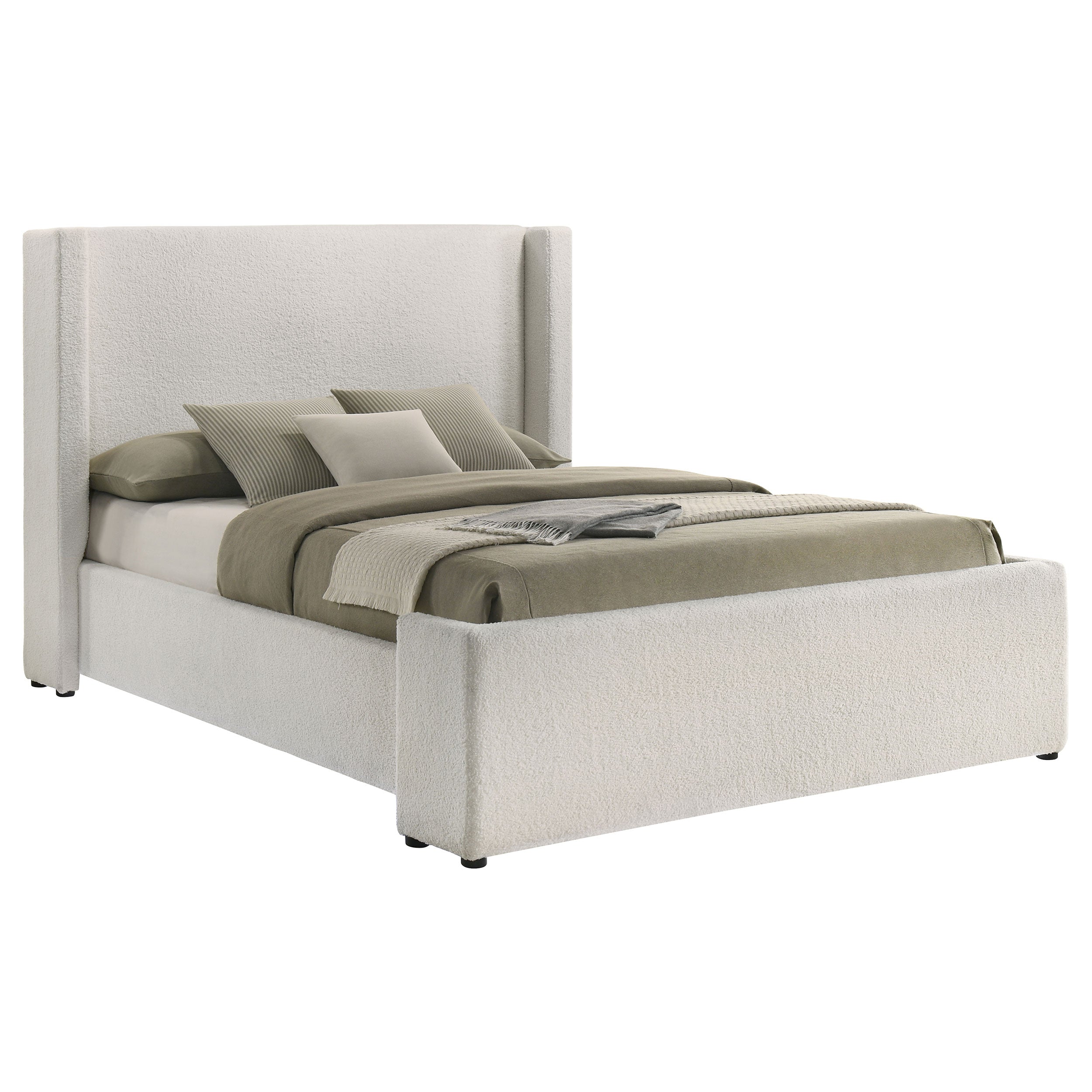 Alamosa Boucle Upholstered Queen Wingback Bed White -